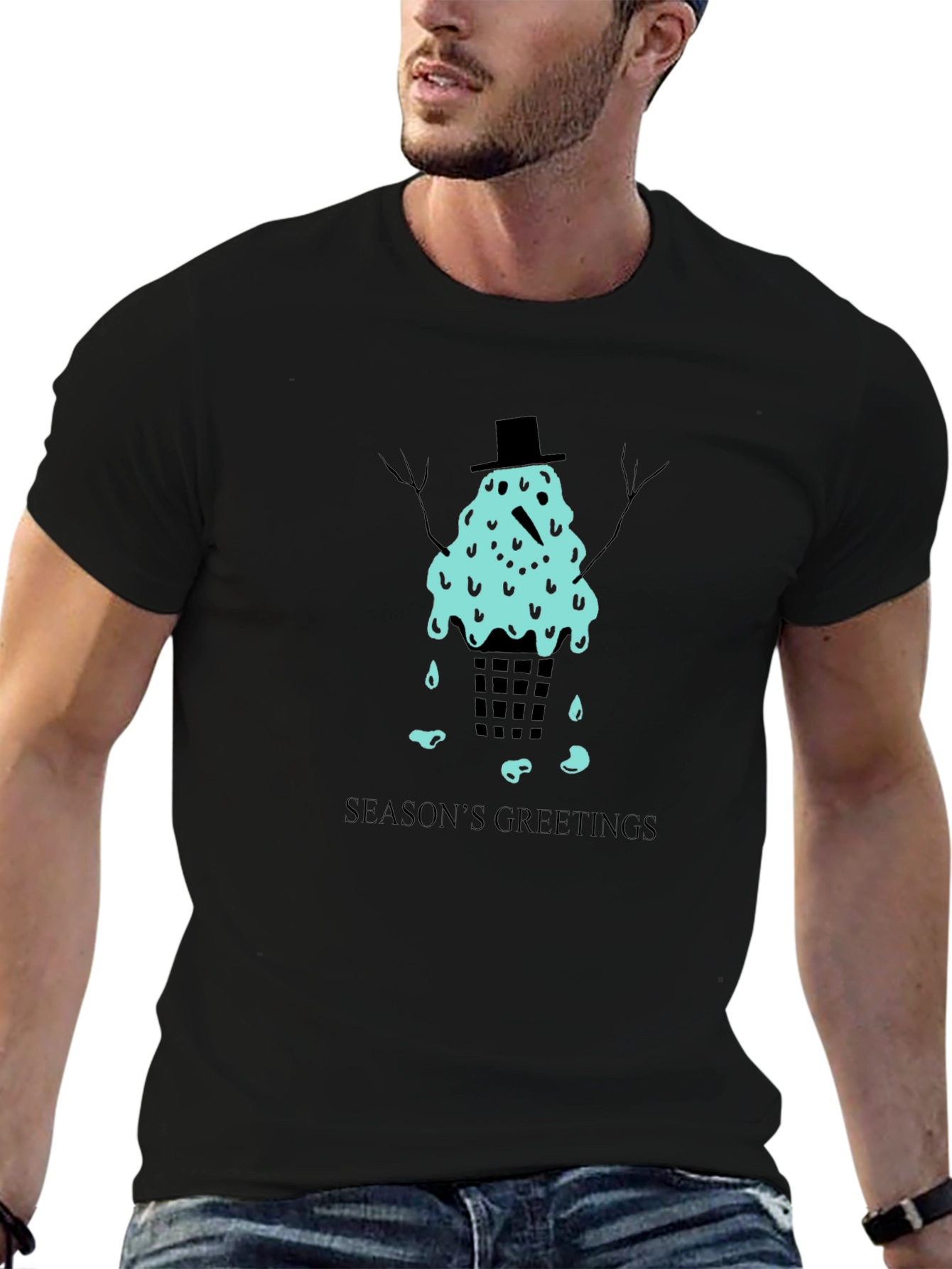 Melting Snowman Seasons Greetings Graphic Tee