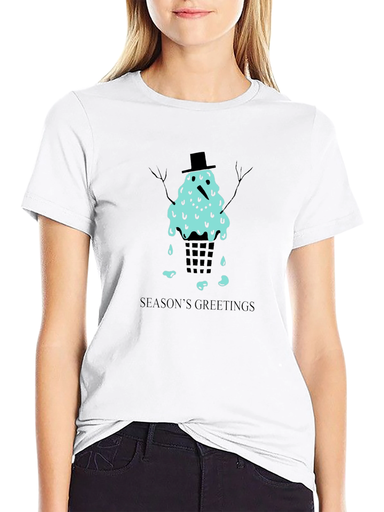Melting Snowman Seasons Greetings Graphic Tee