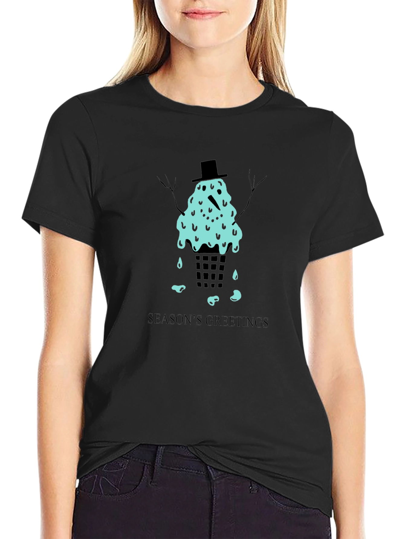 Melting Snowman Seasons Greetings Graphic Tee