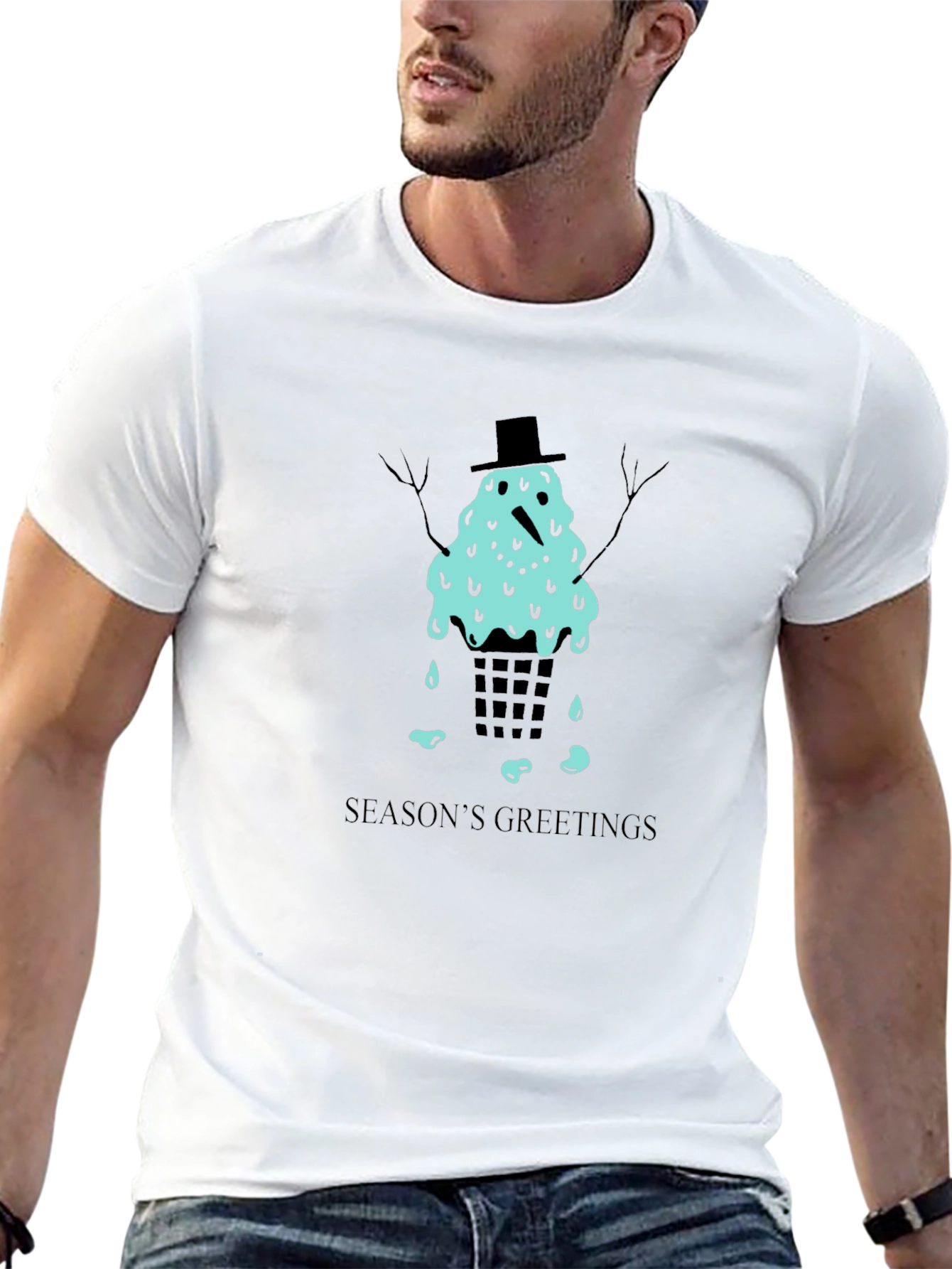 Melting Snowman Seasons Greetings Graphic Tee