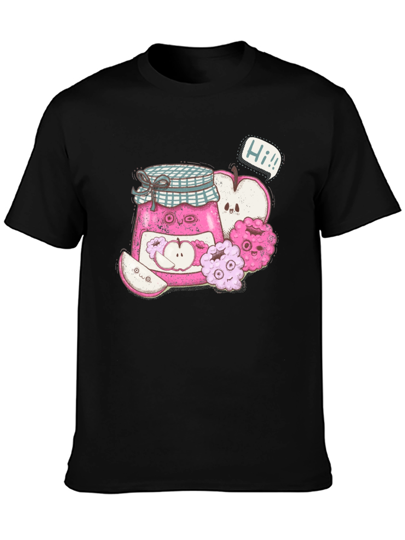 Kawaii Apple Jam Cartoon Black T-Shirt
