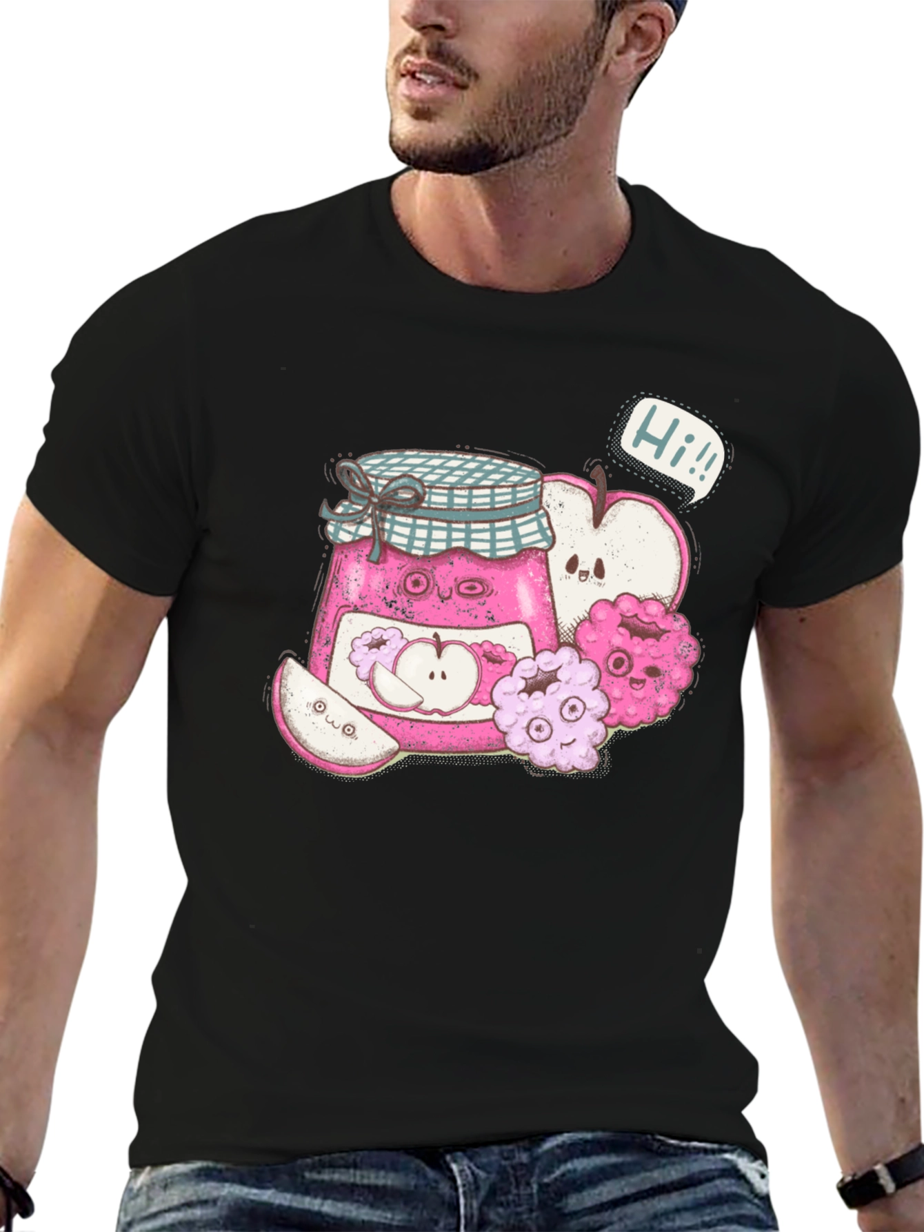 Kawaii Apple Jam Cartoon Black T-Shirt