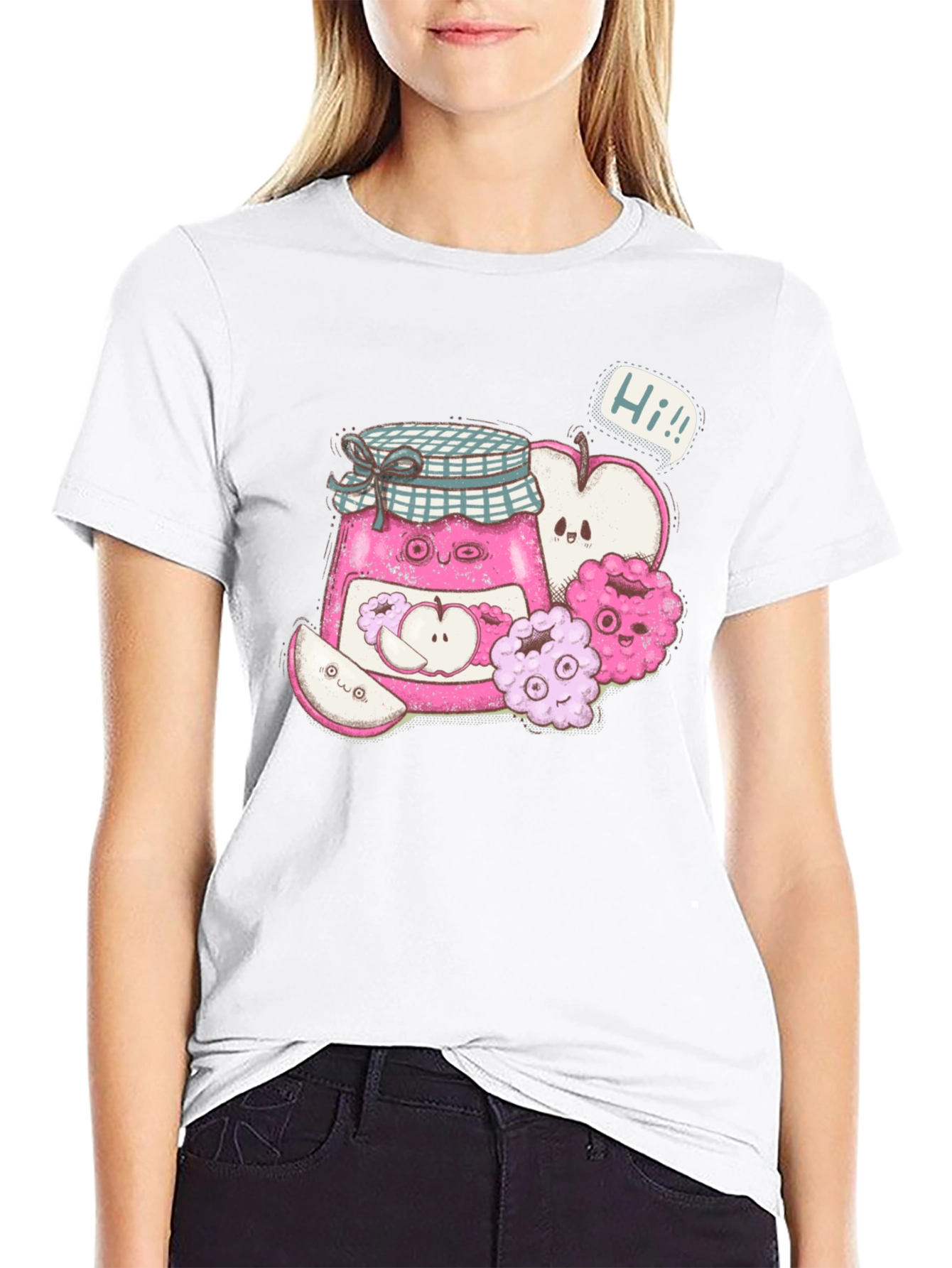 Kawaii Apple Jam Cartoon Black T-Shirt