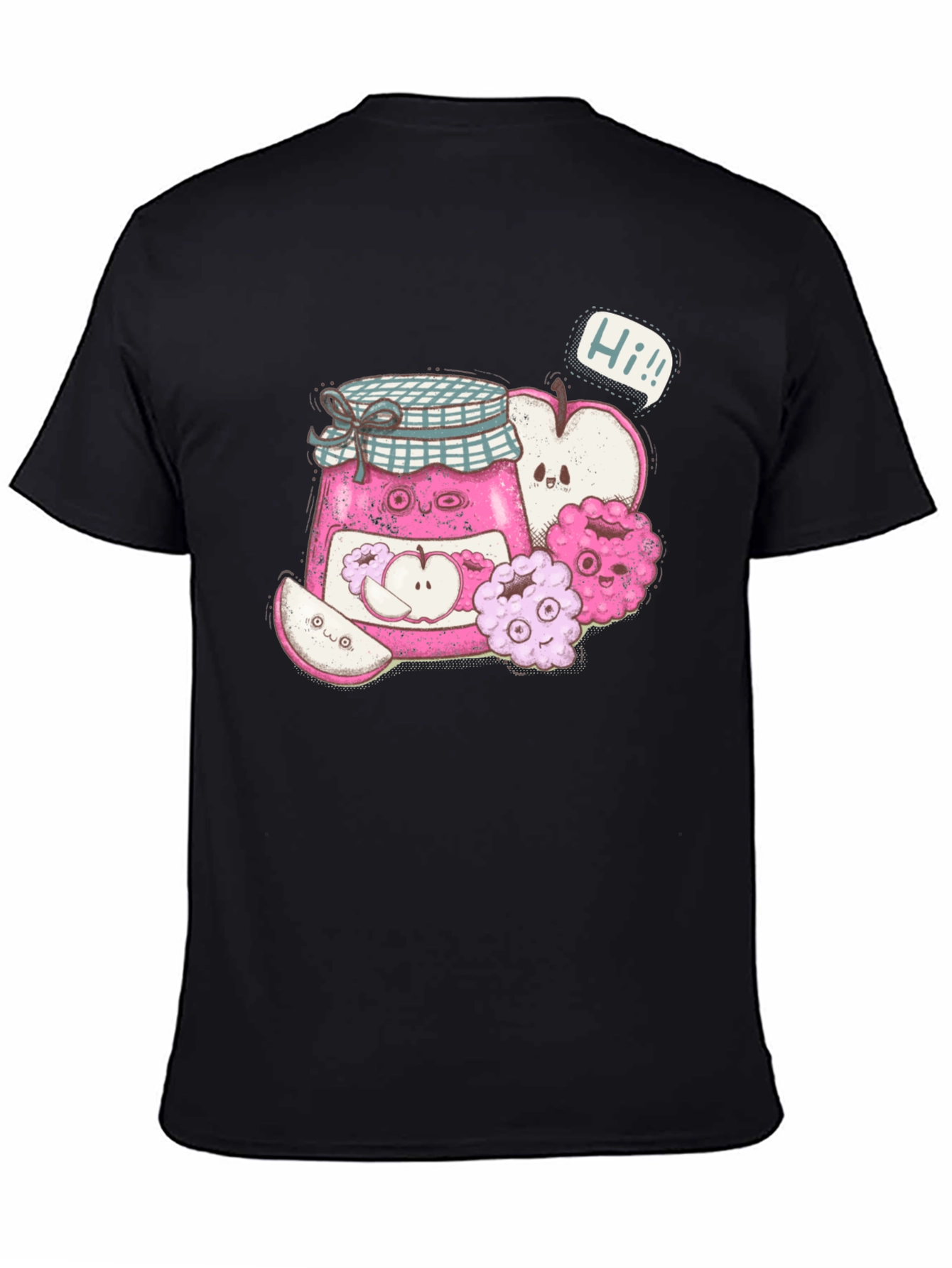 Kawaii Apple Jam Cartoon Black T-Shirt