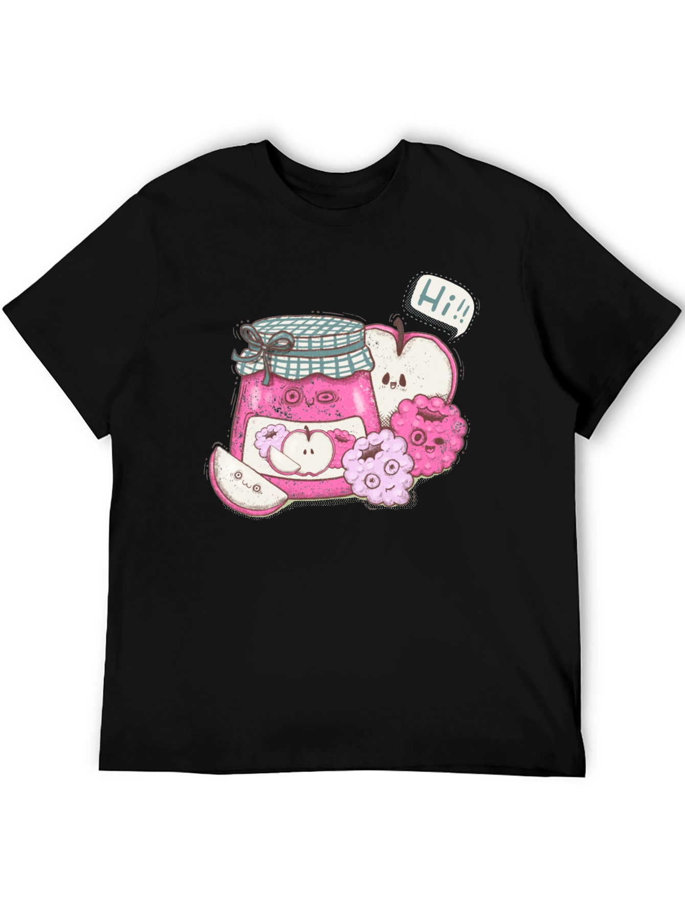 Kawaii Apple Jam Cartoon Black T-Shirt