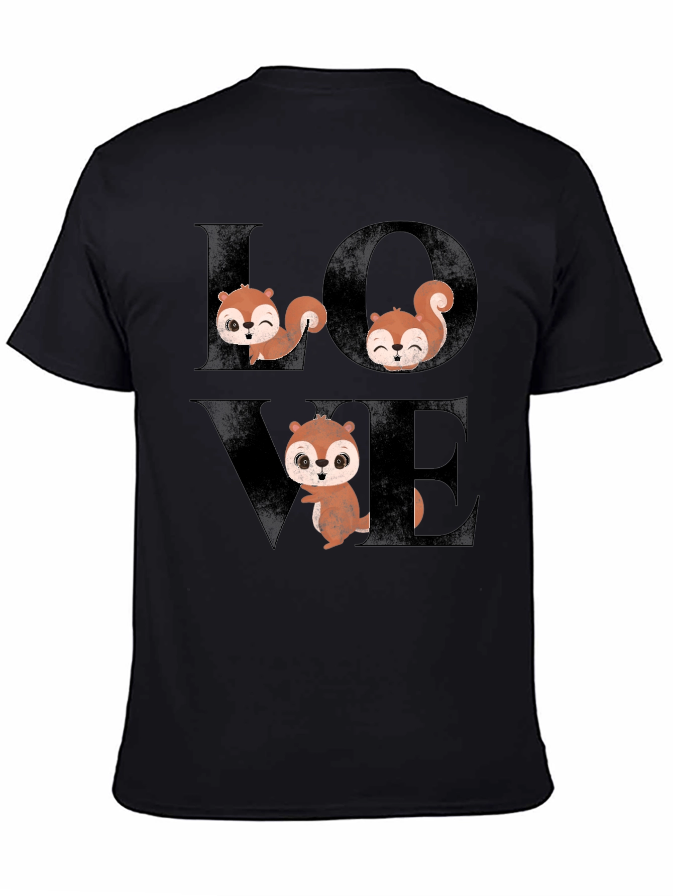 Squirrel Love Graphic Tee - Black Cotton T-Shirt
