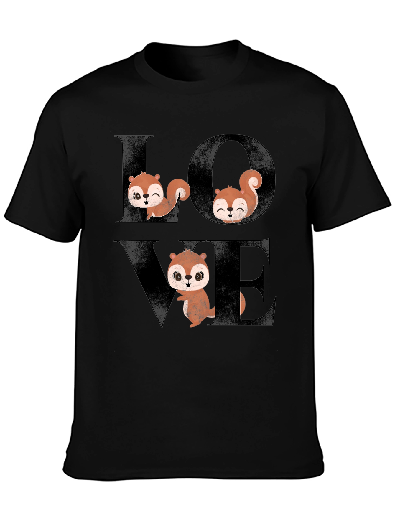 Squirrel Love Graphic Tee - Black Cotton T-Shirt