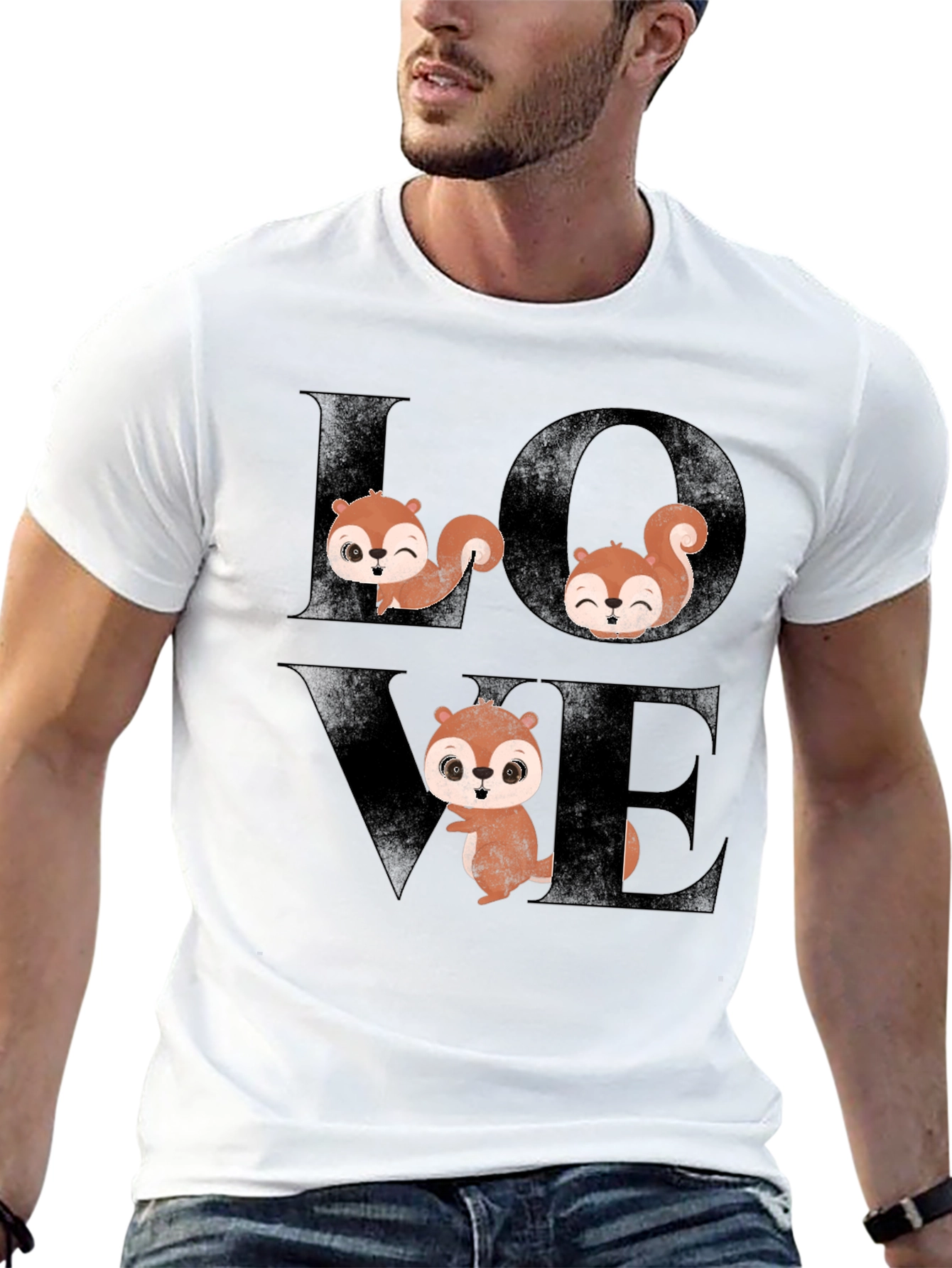Squirrel Love Graphic Tee - Black Cotton T-Shirt