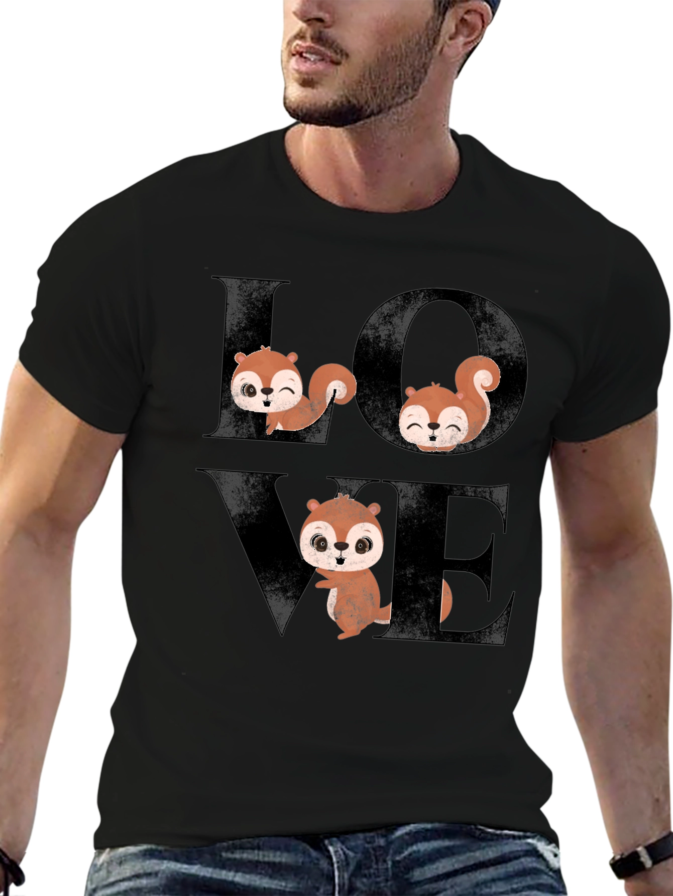 Squirrel Love Graphic Tee - Black Cotton T-Shirt