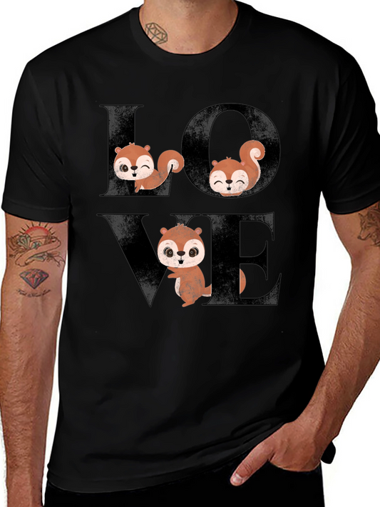 Squirrel Love Graphic Tee - Black Cotton T-Shirt