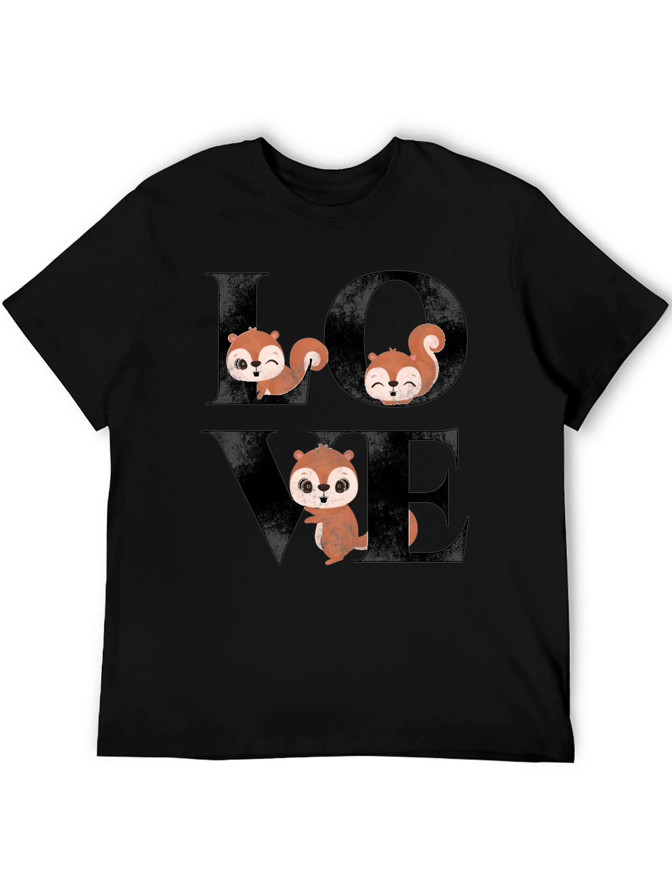 Squirrel Love Graphic Tee - Black Cotton T-Shirt
