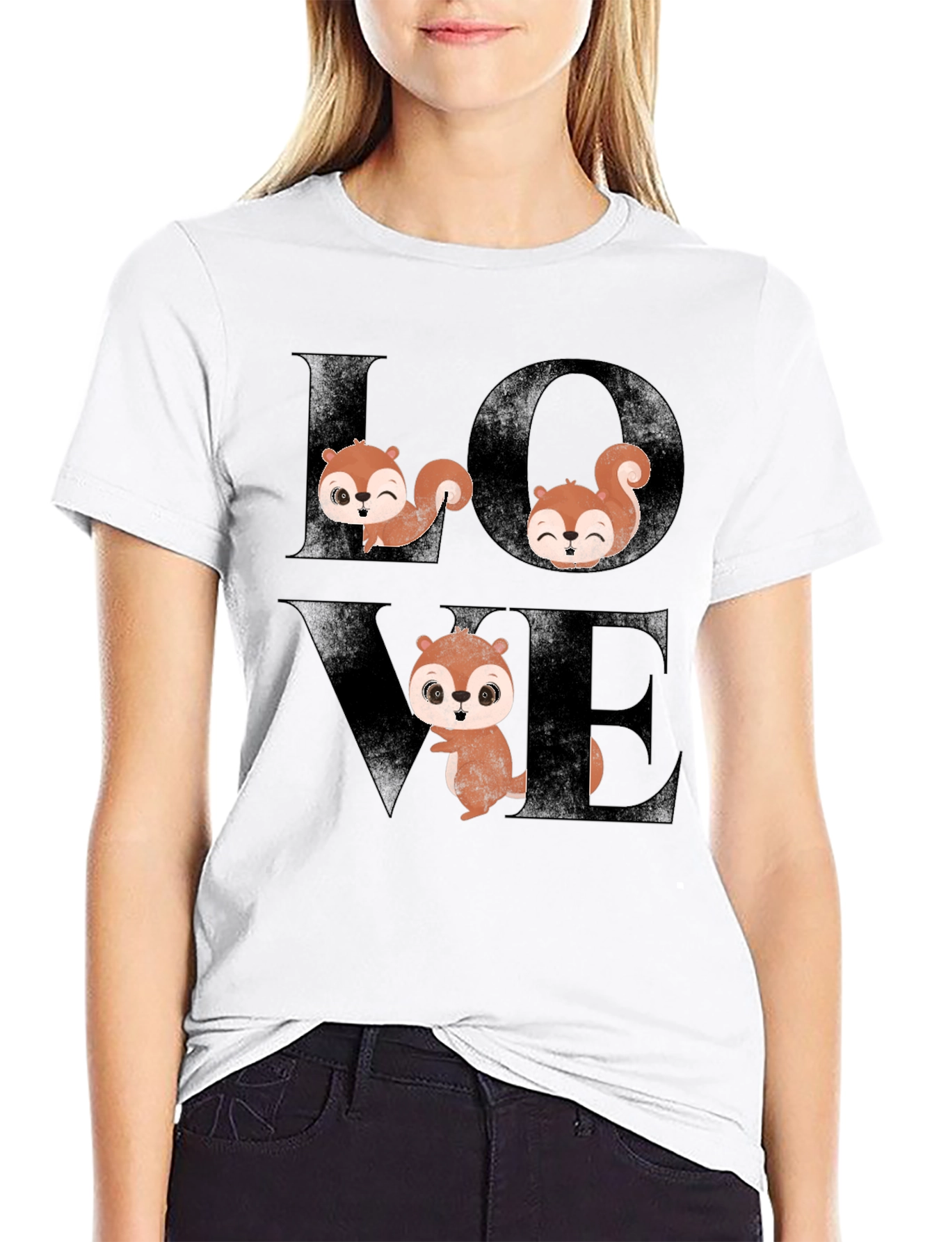 Squirrel Love Graphic Tee - Black Cotton T-Shirt