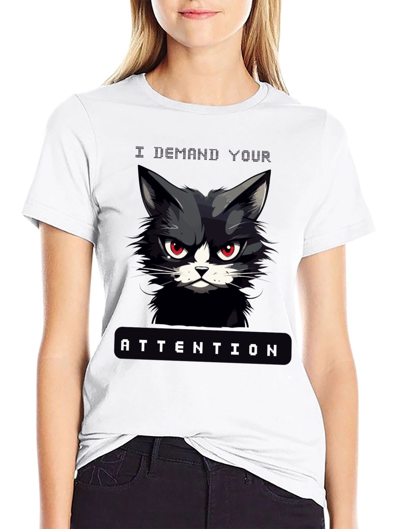 Demanding Cat Attention Graphic T-Shirt