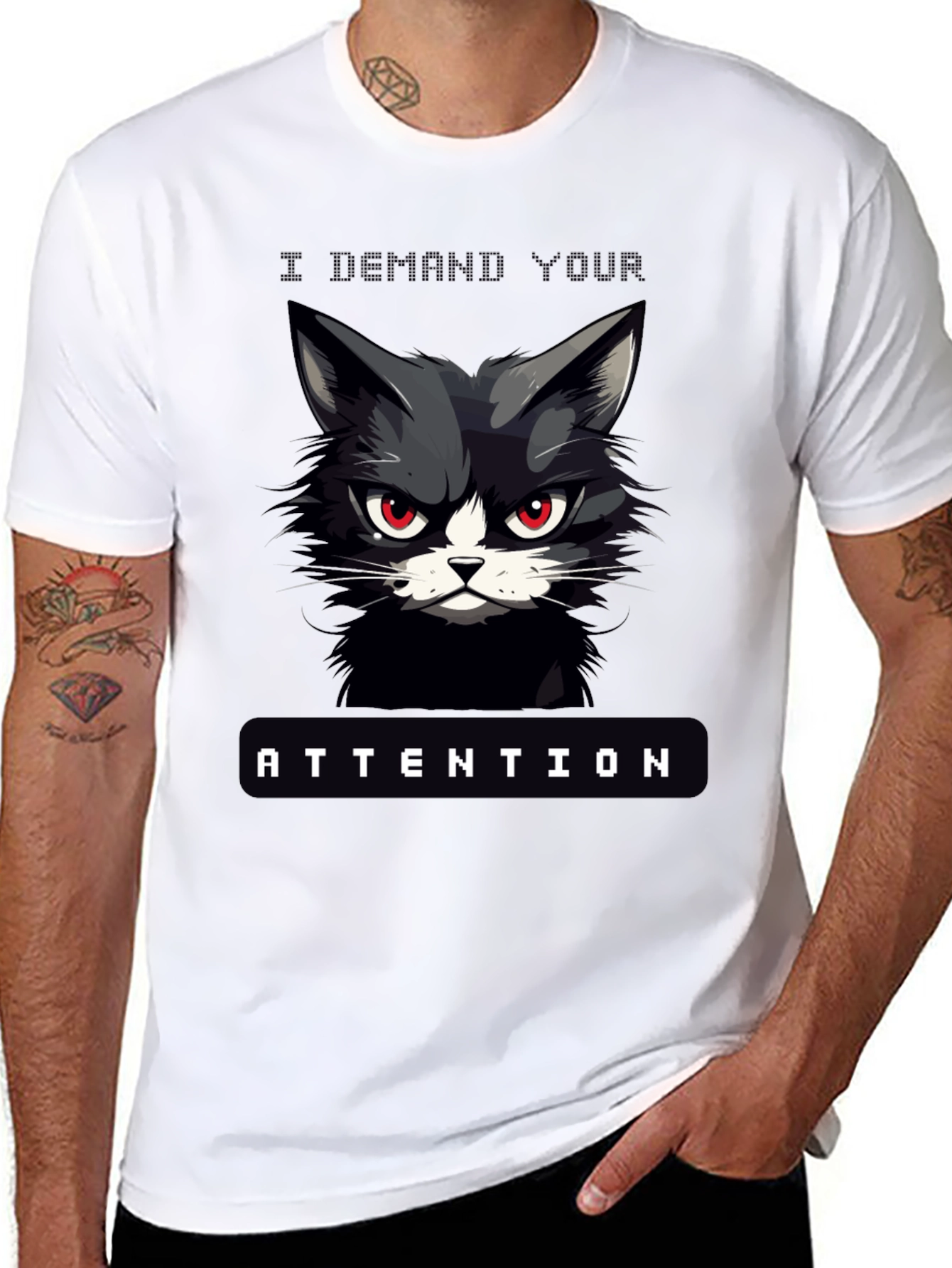Demanding Cat Attention Graphic T-Shirt