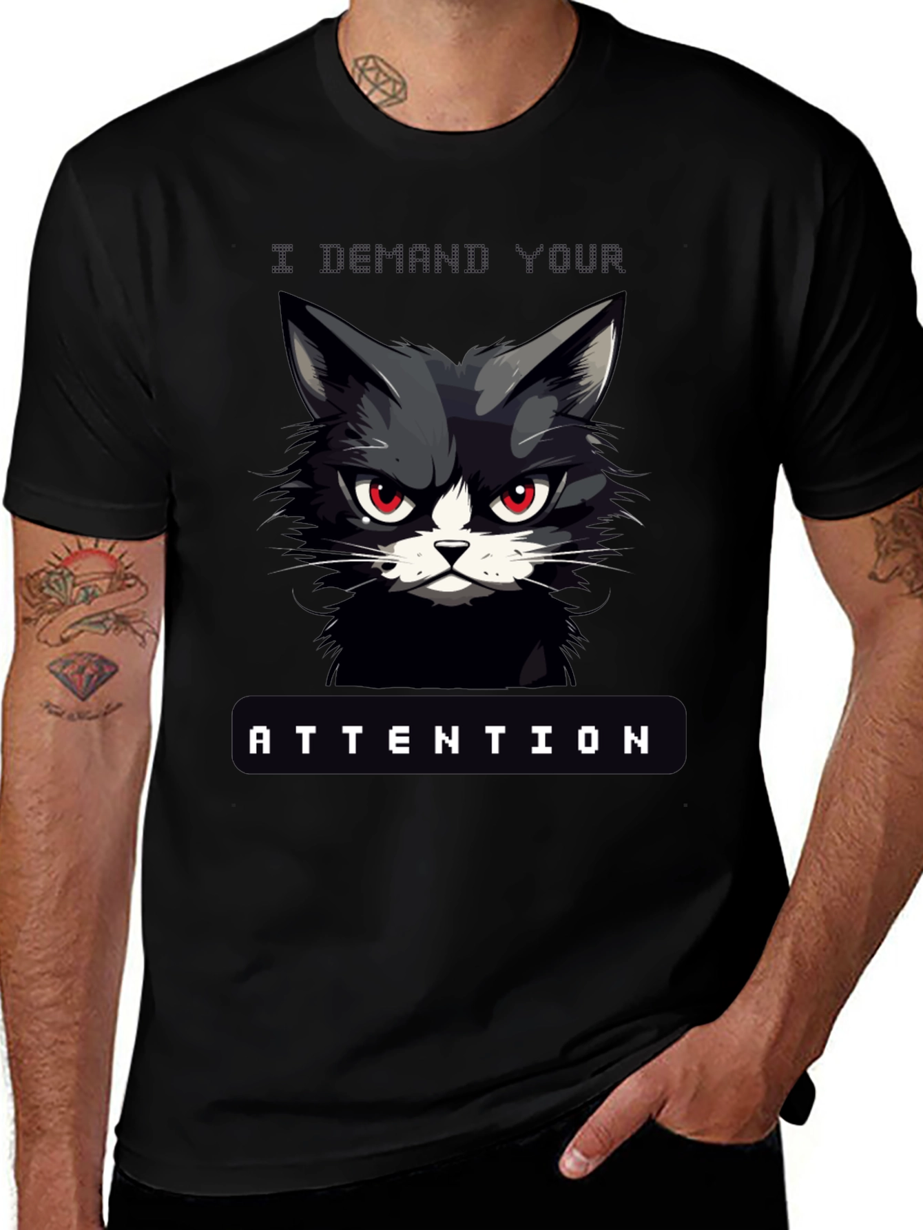 Demanding Cat Attention Graphic T-Shirt