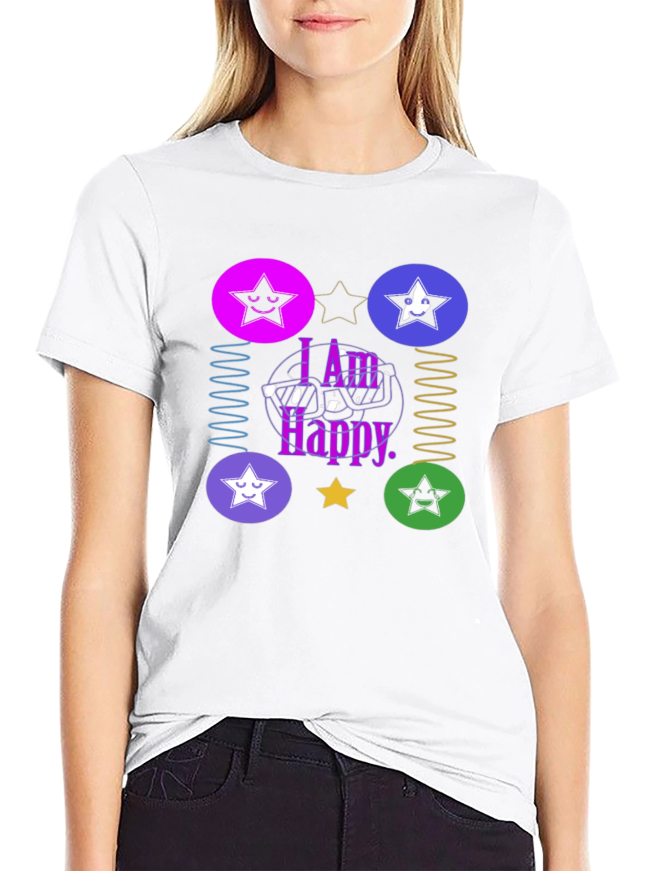 I Am Happy Graphic Tee - Trendy Star Design