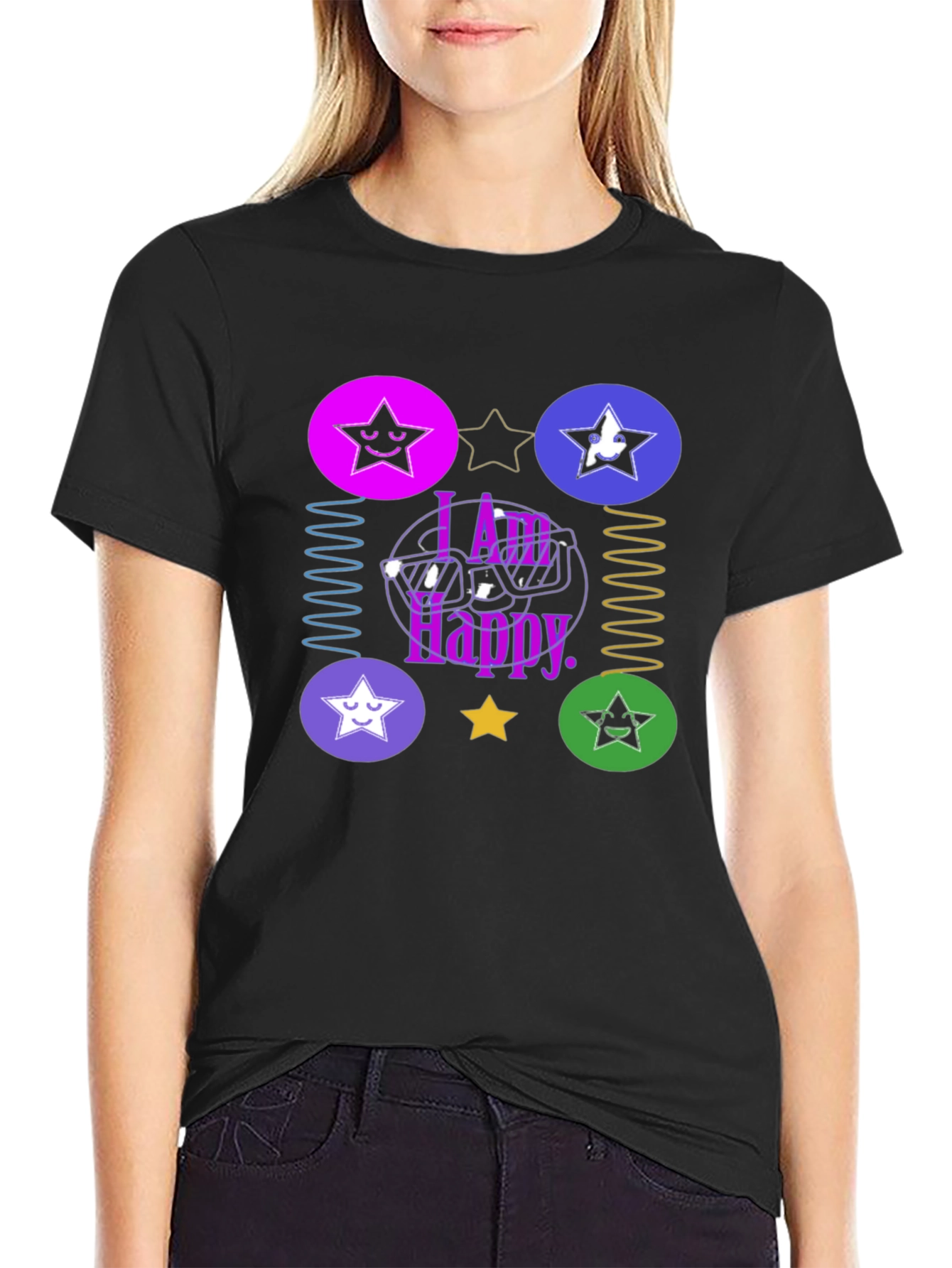 I Am Happy Graphic Tee - Trendy Star Design