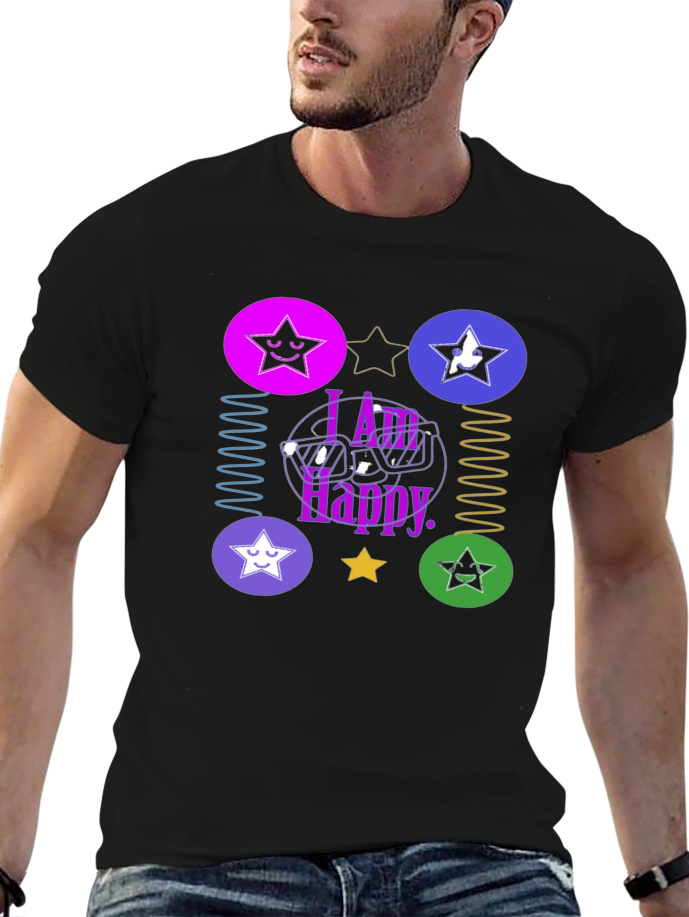 I Am Happy Graphic Tee - Trendy Star Design
