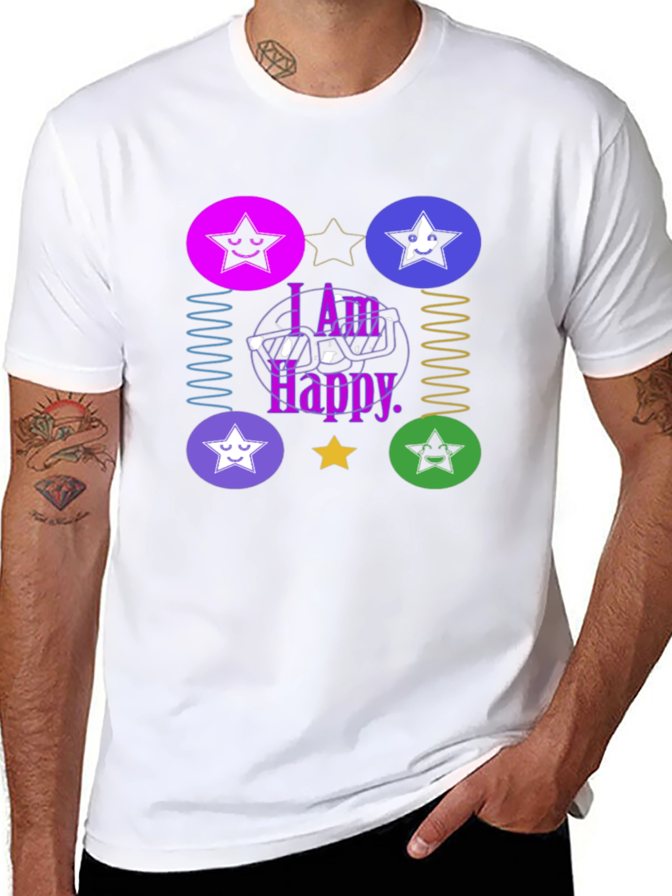 I Am Happy Graphic Tee - Trendy Star Design