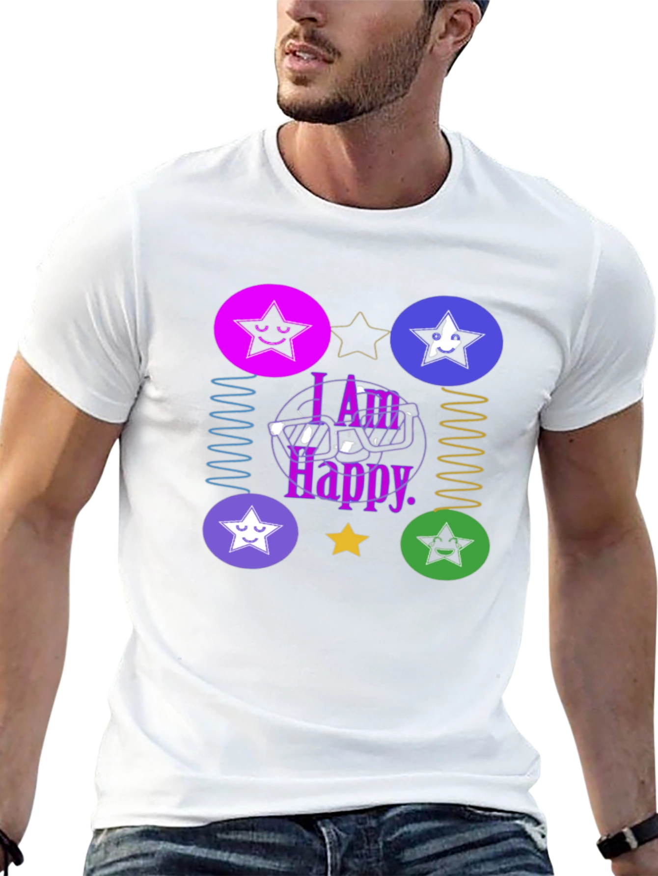 I Am Happy Graphic Tee - Trendy Star Design