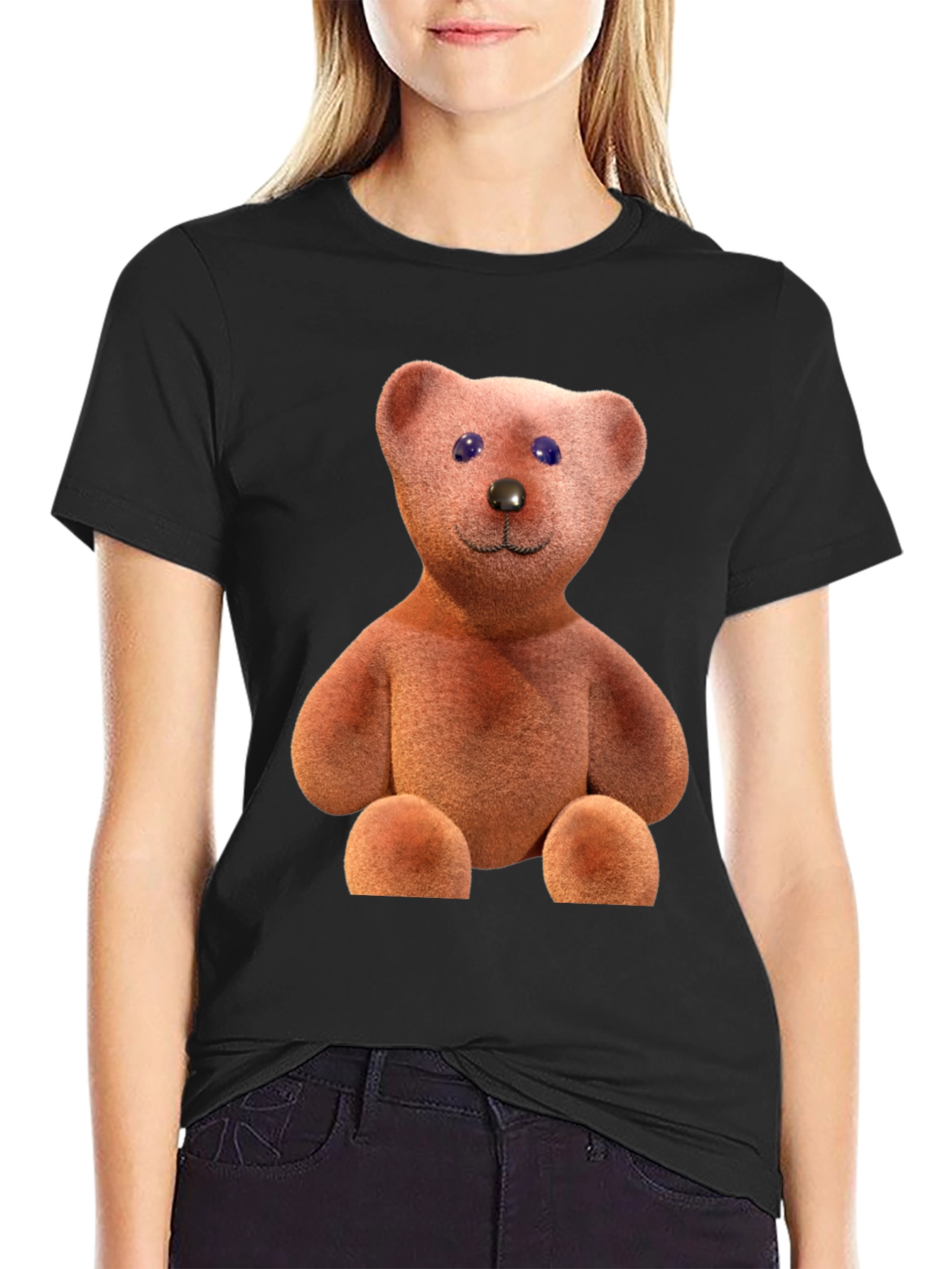 Teddy Bear Graphic Tee - Casual Black T-Shirt
