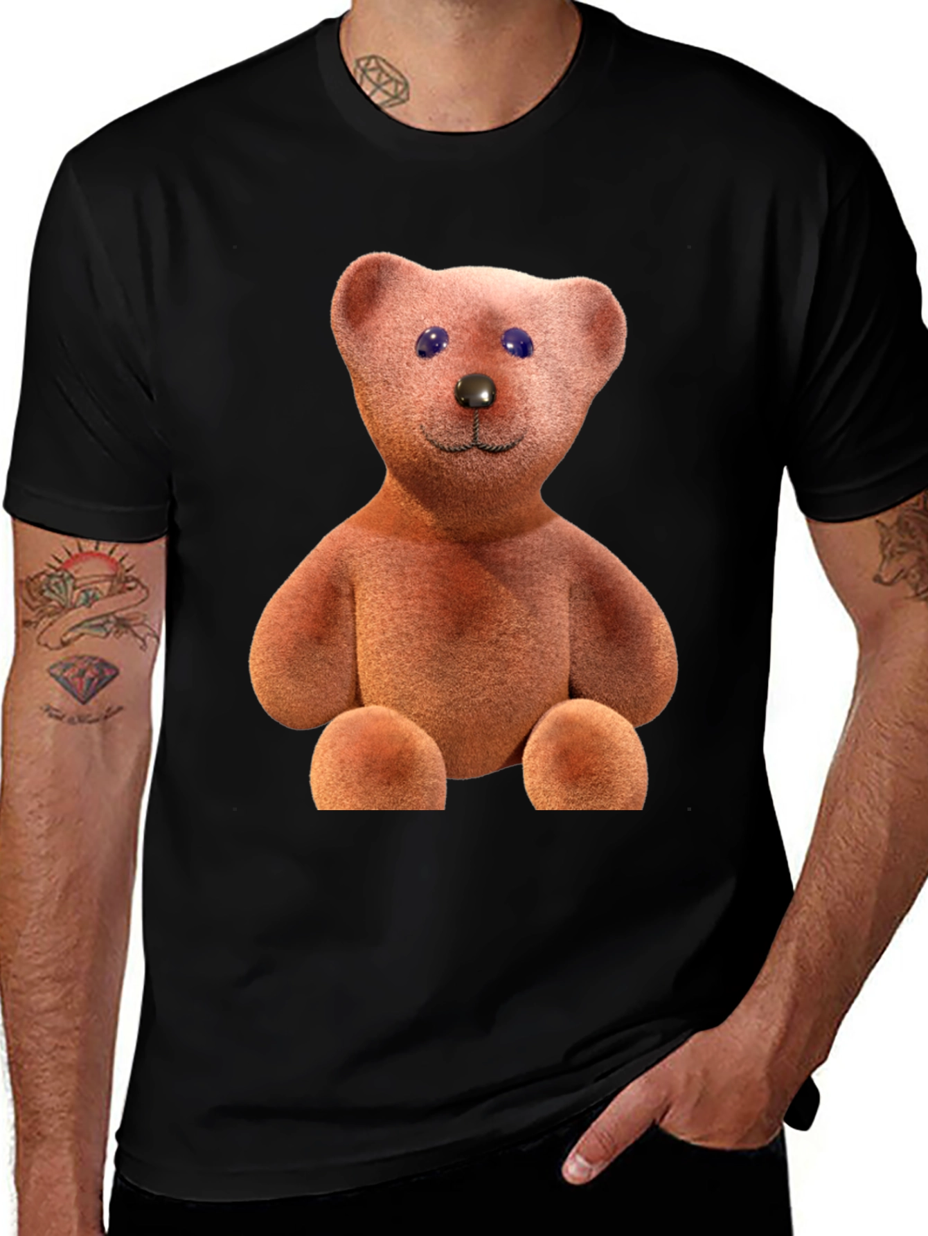 Teddy Bear Graphic Tee - Casual Black T-Shirt