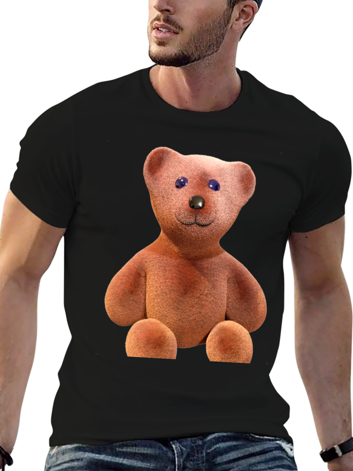 Teddy Bear Graphic Tee - Casual Black T-Shirt