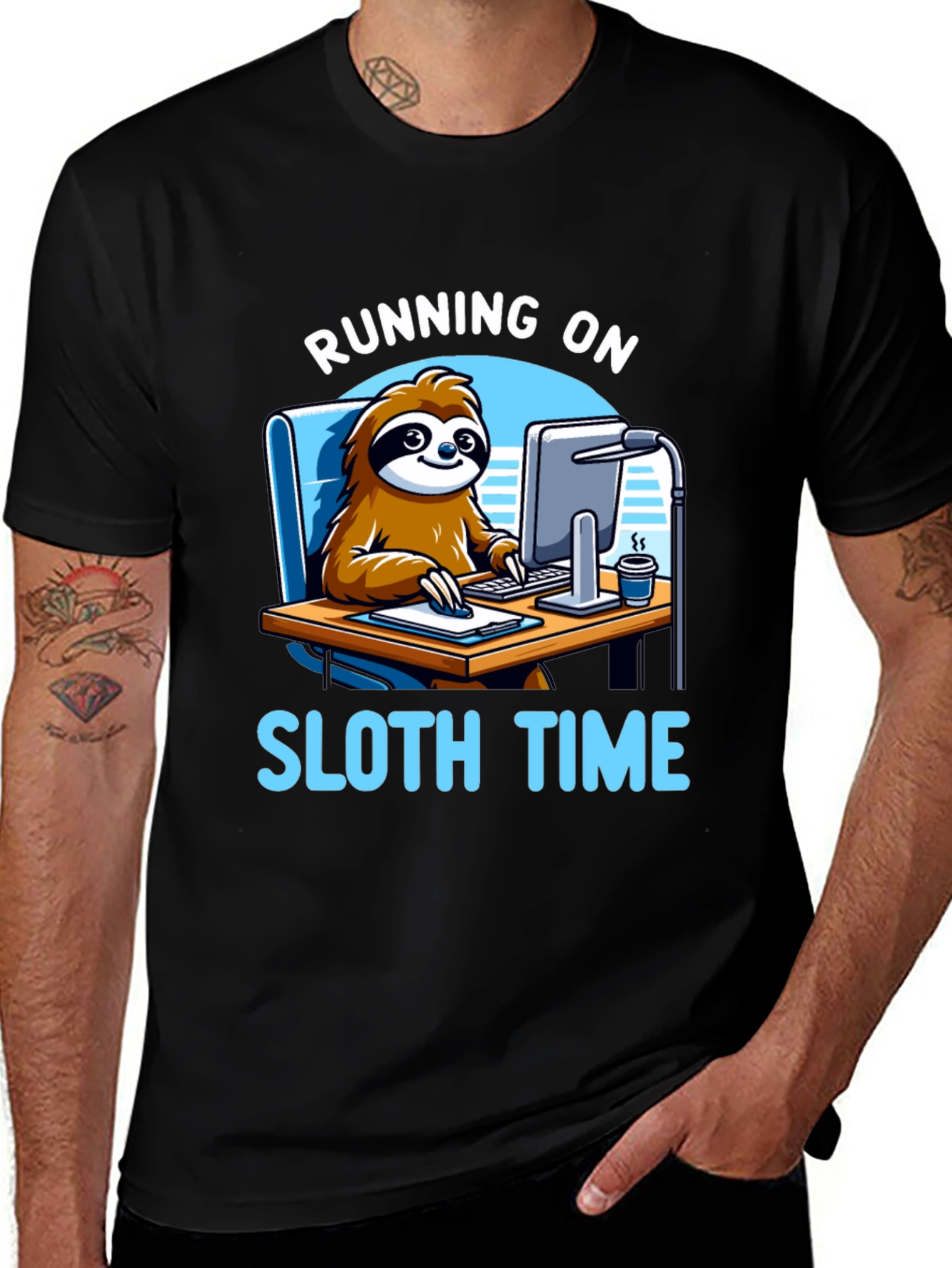 Running on Sloth Time Black T-Shirt