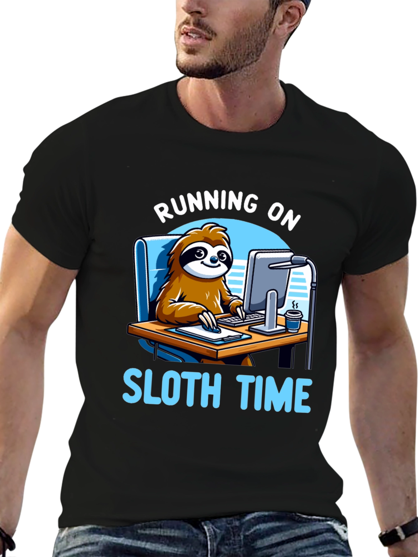 Running on Sloth Time Black T-Shirt