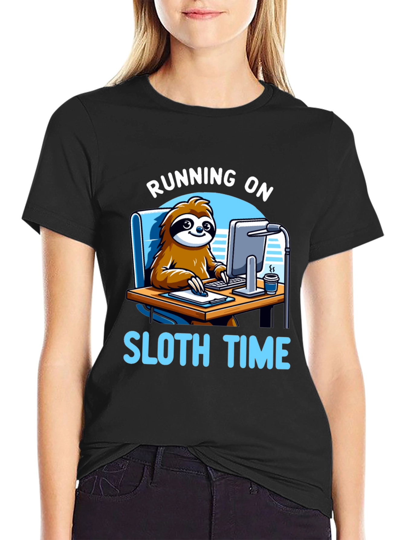 Running on Sloth Time Black T-Shirt
