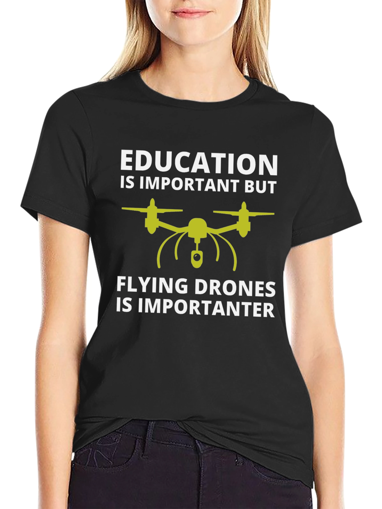 Funny Drone Pilot T-Shirt: Education vs Flying Drones