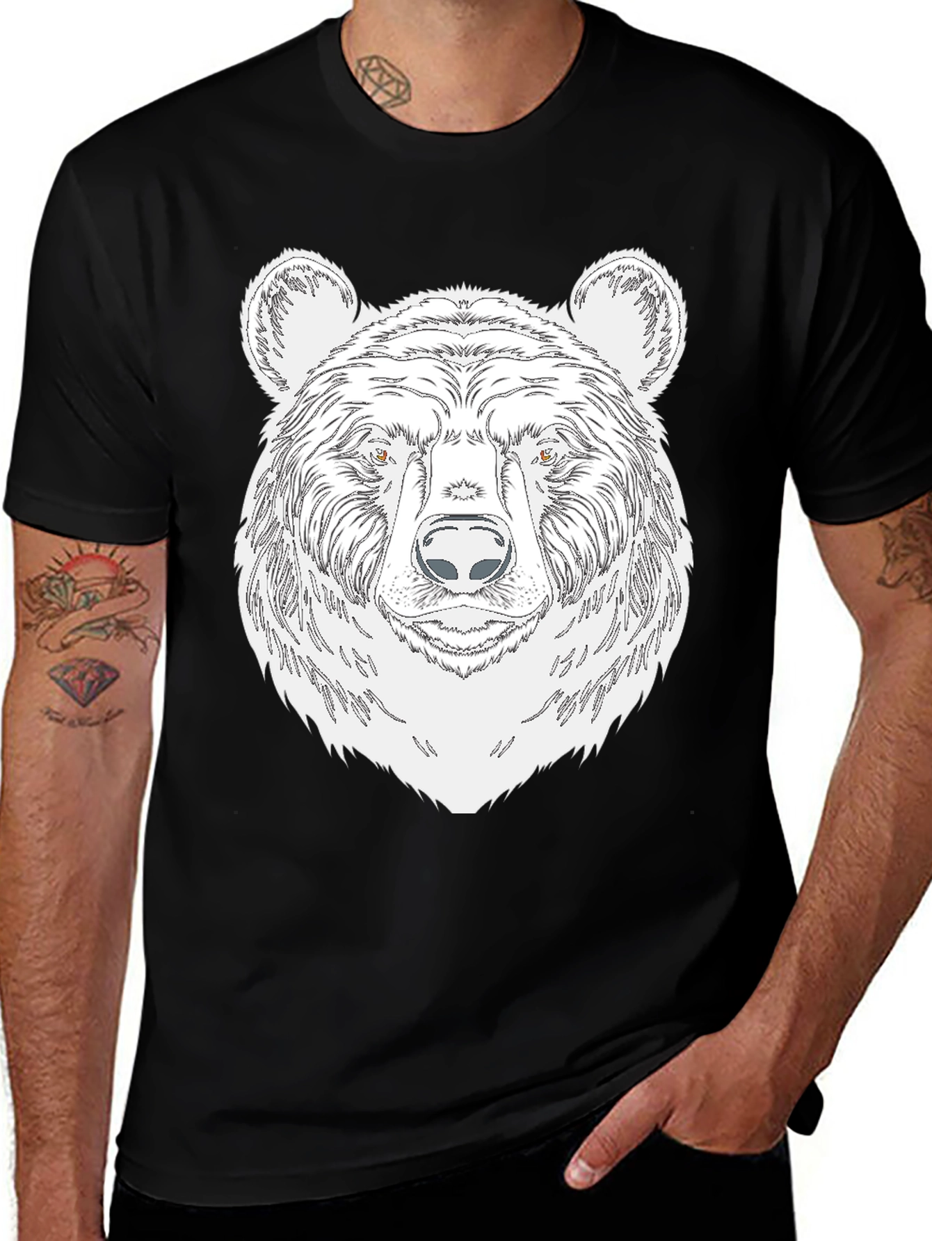 Mens Black Bear Graphic Tee - Wildlife Design