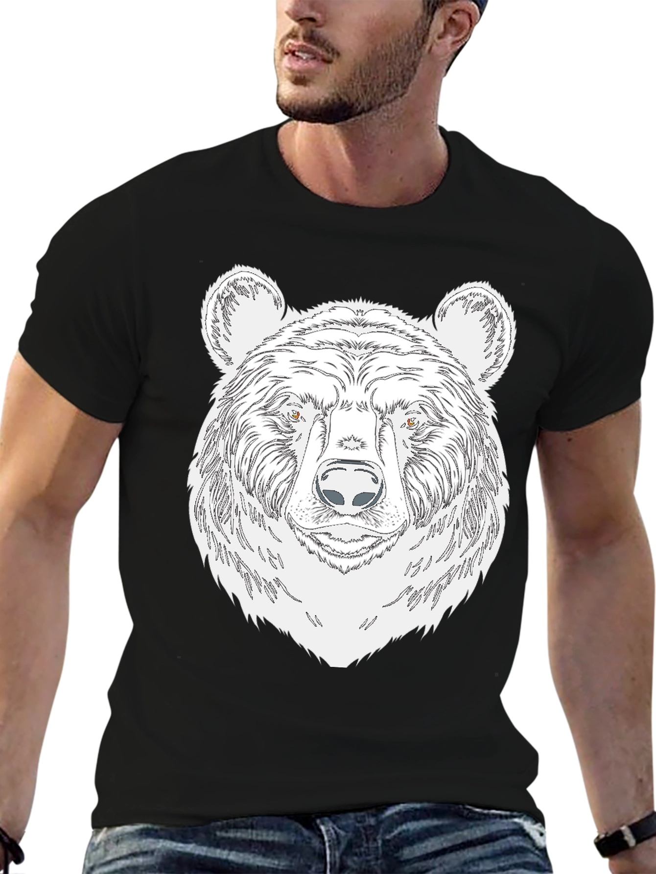 Mens Black Bear Graphic Tee - Wildlife Design