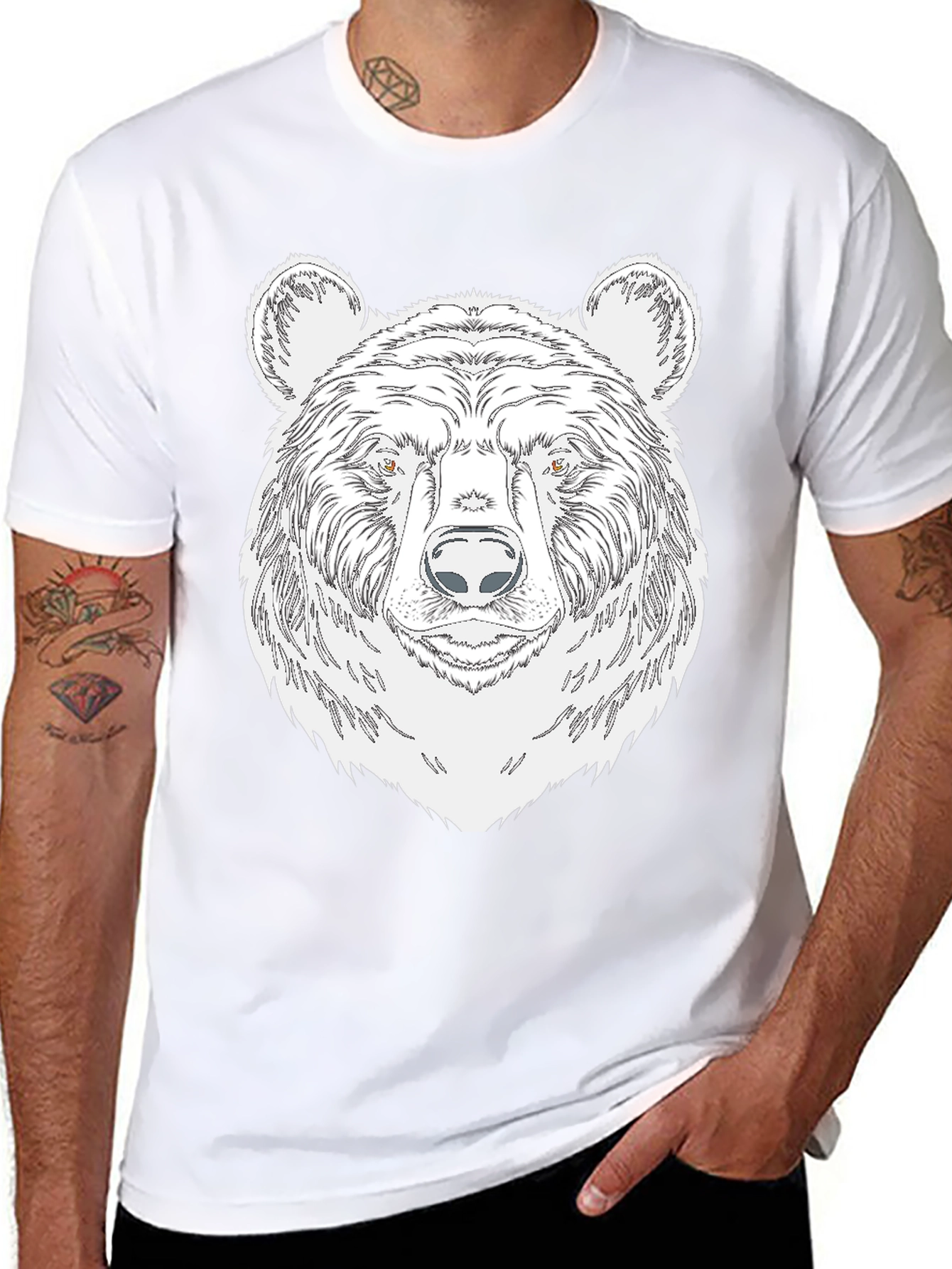 Mens Black Bear Graphic Tee - Wildlife Design