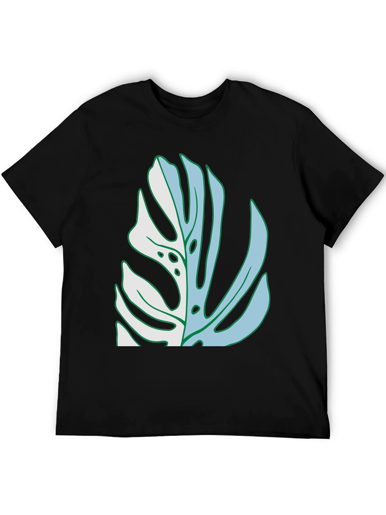 Monstera Leaf Graphic Tee - Black Cotton Casual Shirt