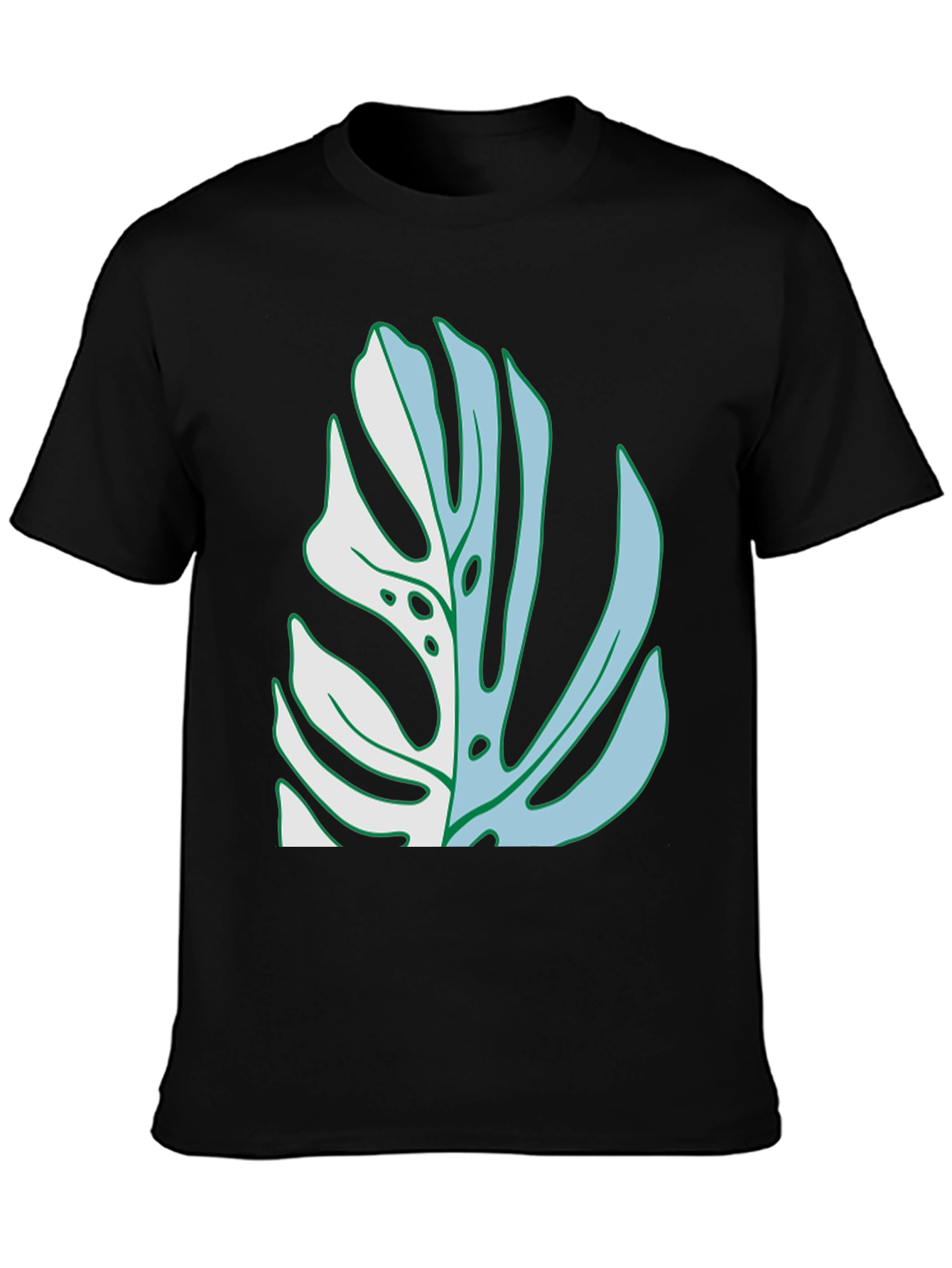 Monstera Leaf Graphic Tee - Black Cotton Casual Shirt