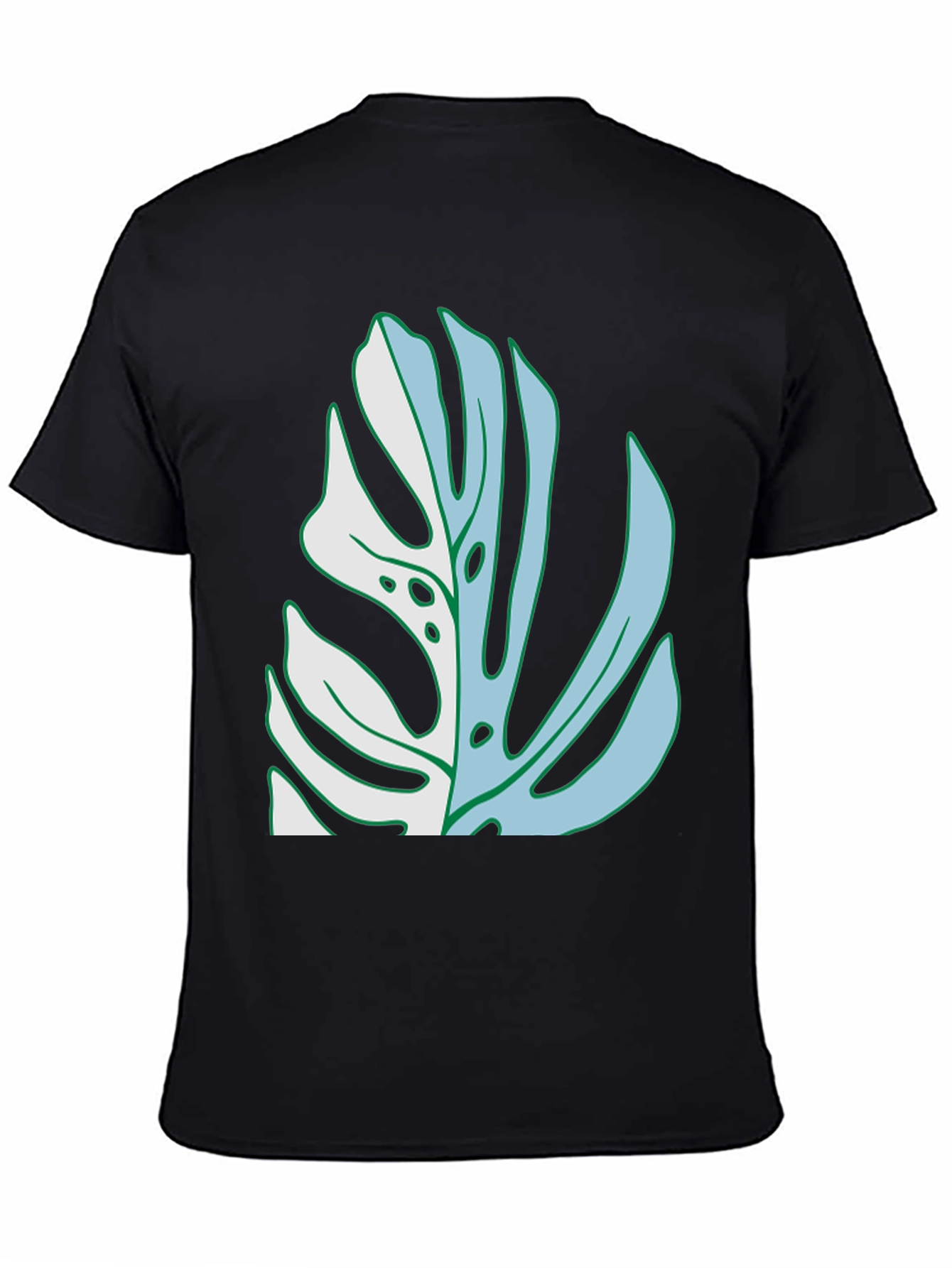 Monstera Leaf Graphic Tee - Black Cotton Casual Shirt