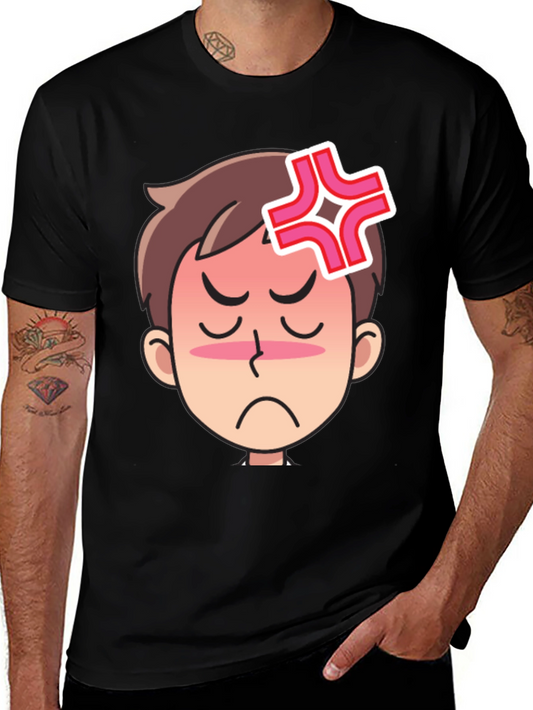 Angry Cartoon Face Black T-Shirt