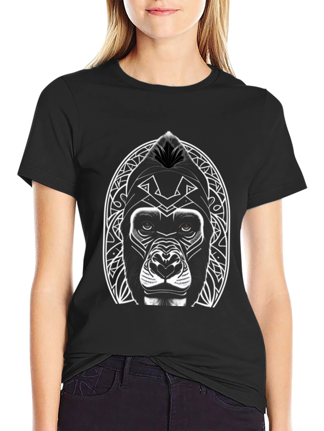 Tribal Gorilla Graphic T-Shirt - Black
