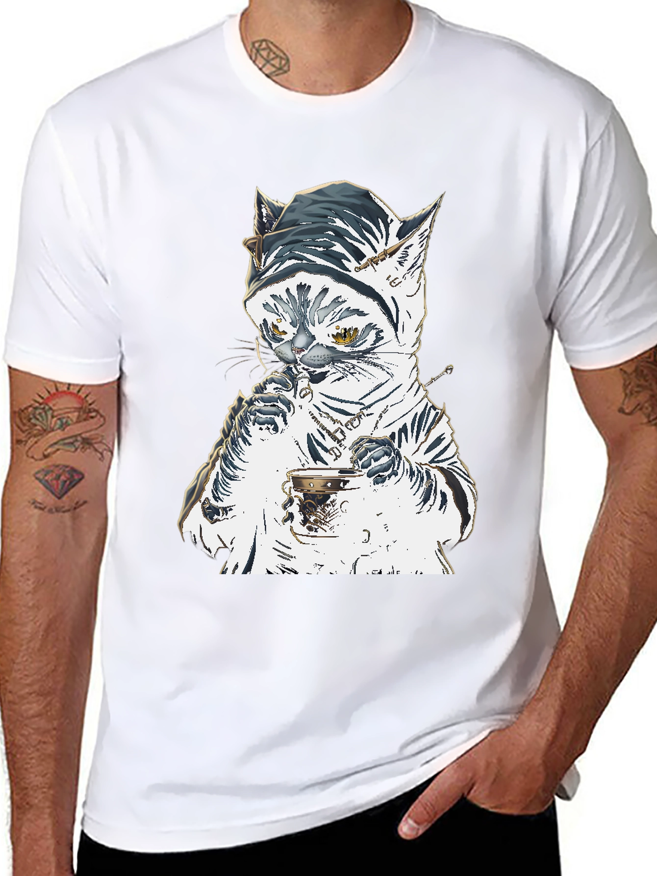 Cat T-Shirt: Sophisticated Feline Tea Time