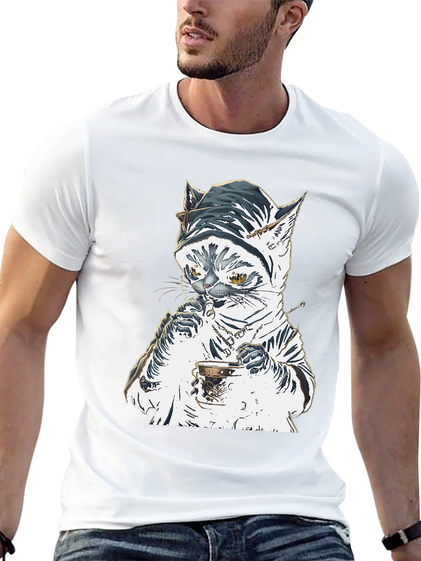 Cat T-Shirt: Sophisticated Feline Tea Time