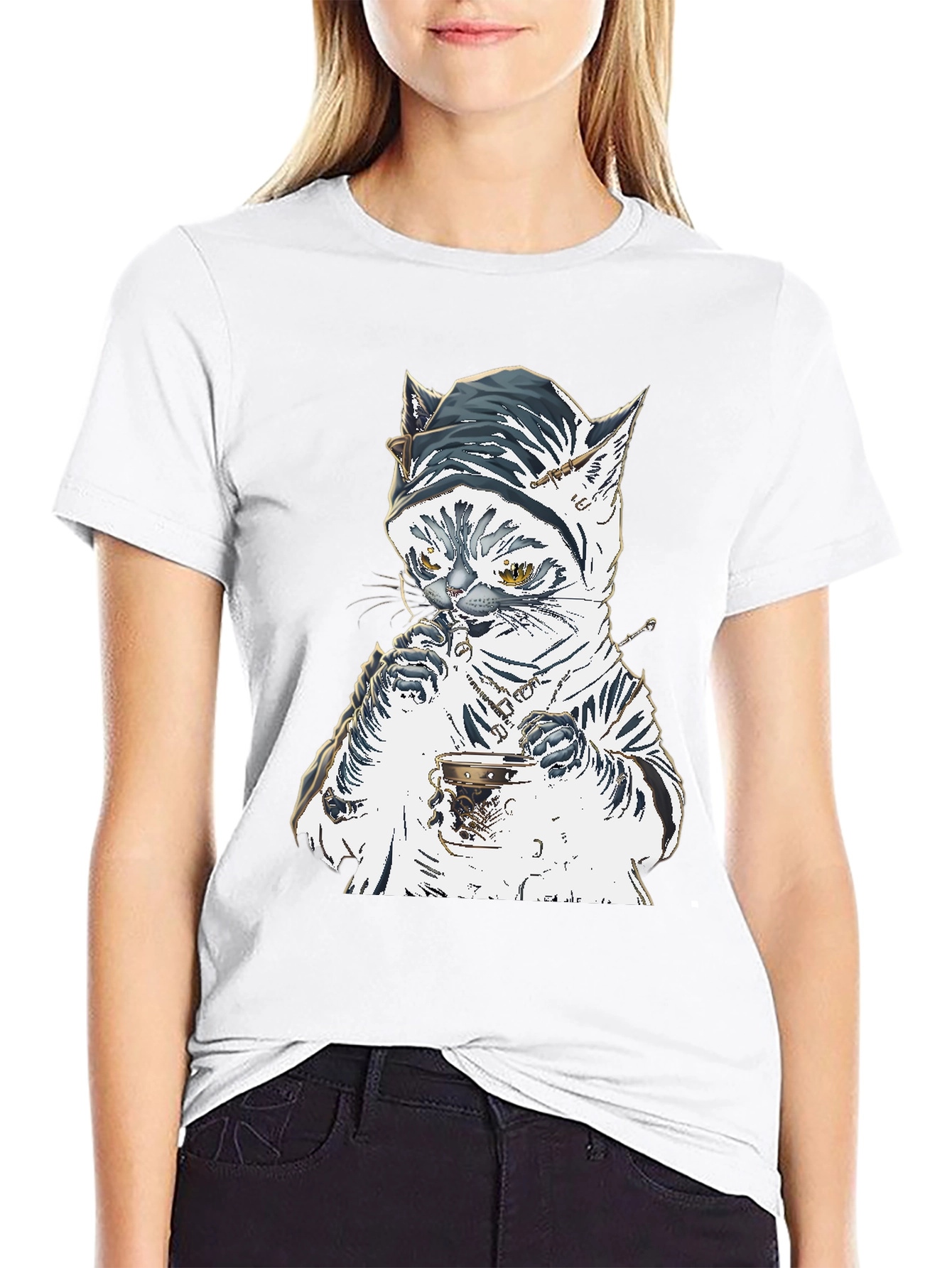 Cat T-Shirt: Sophisticated Feline Tea Time