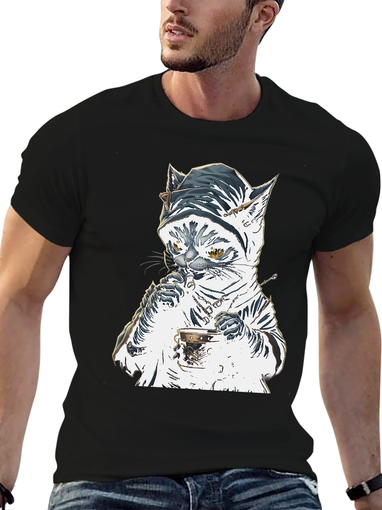 Cat T-Shirt: Sophisticated Feline Tea Time