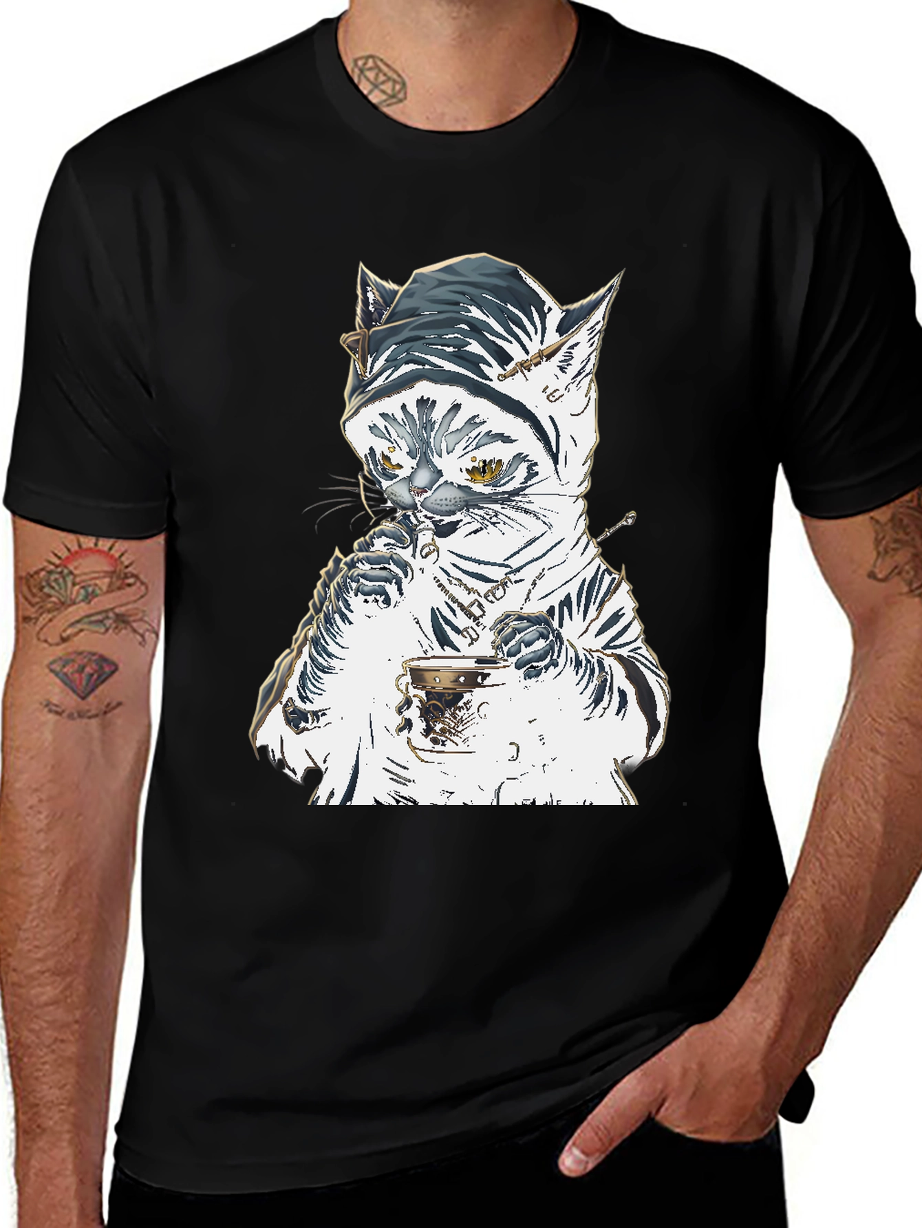 Cat T-Shirt: Sophisticated Feline Tea Time