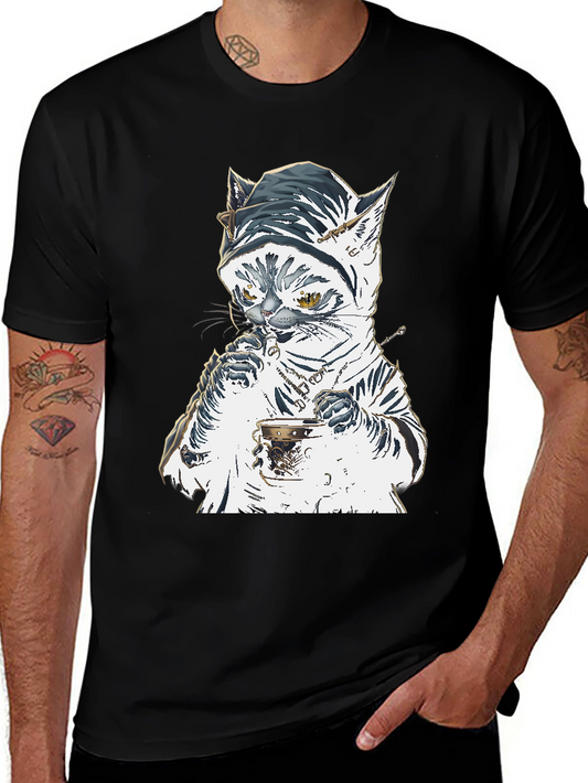 Cat T-Shirt: Sophisticated Feline Tea Time