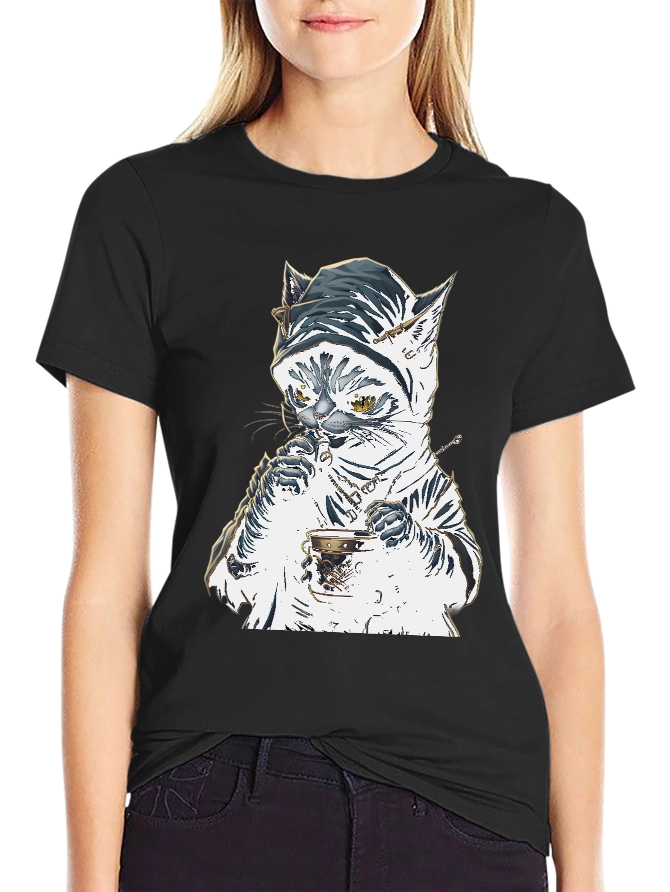 Cat T-Shirt: Sophisticated Feline Tea Time