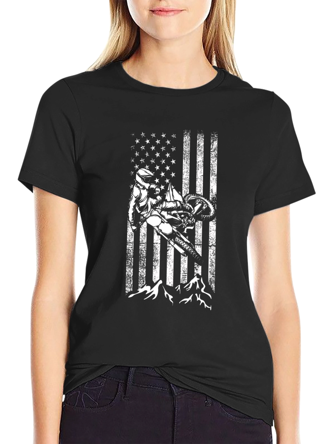 Motocross Rider American Flag T-Shirt