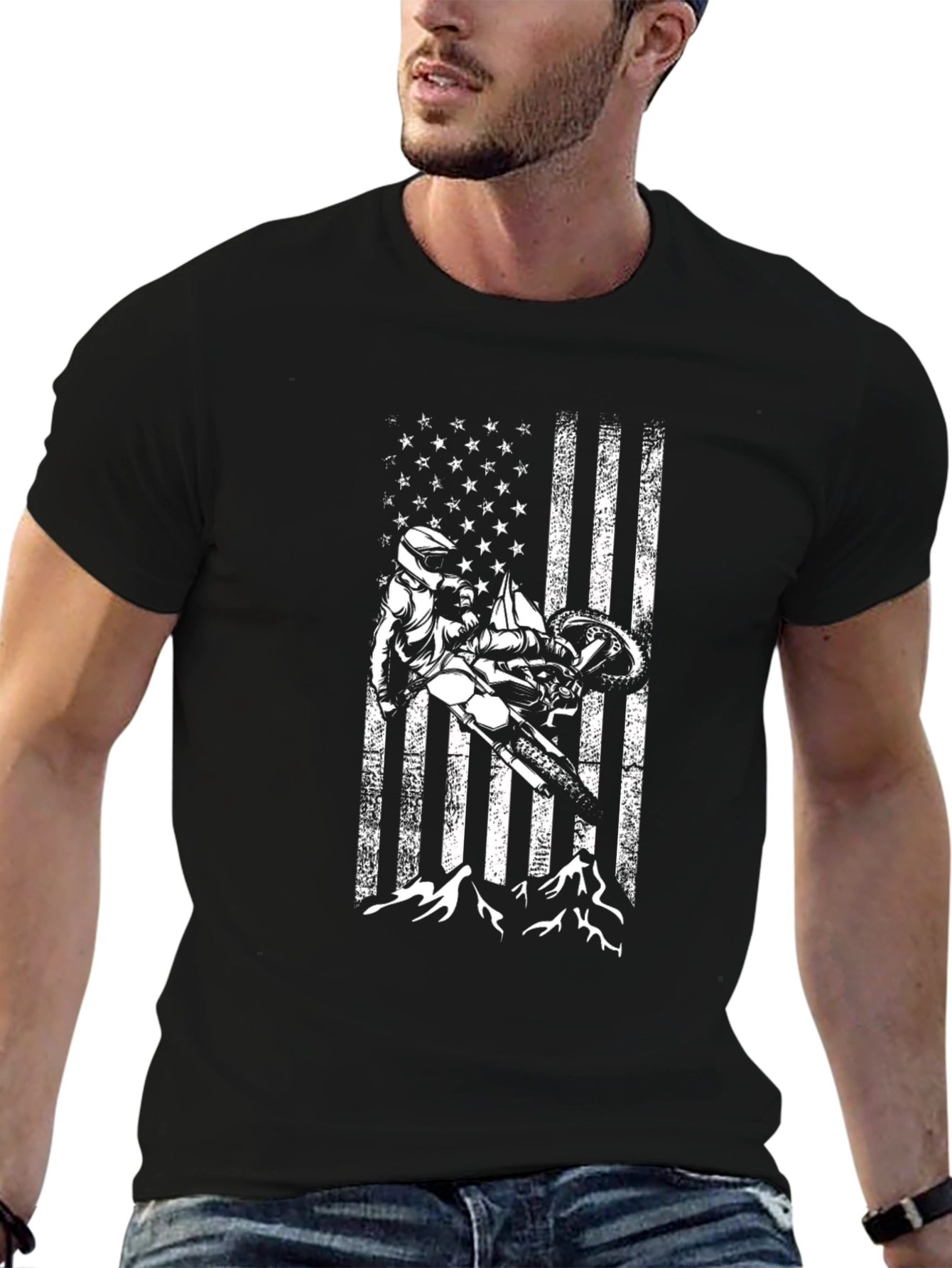 Motocross Rider American Flag T-Shirt