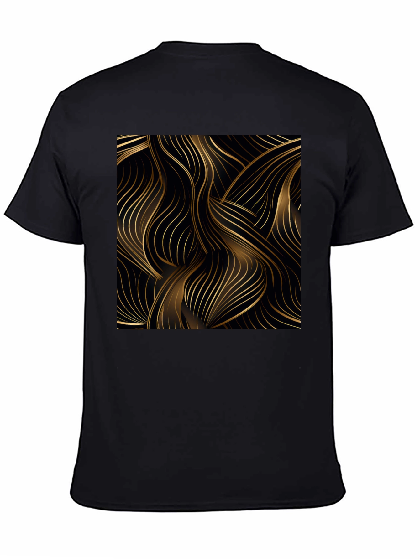 Stylish Black Tee with Abstract Gold Line Design