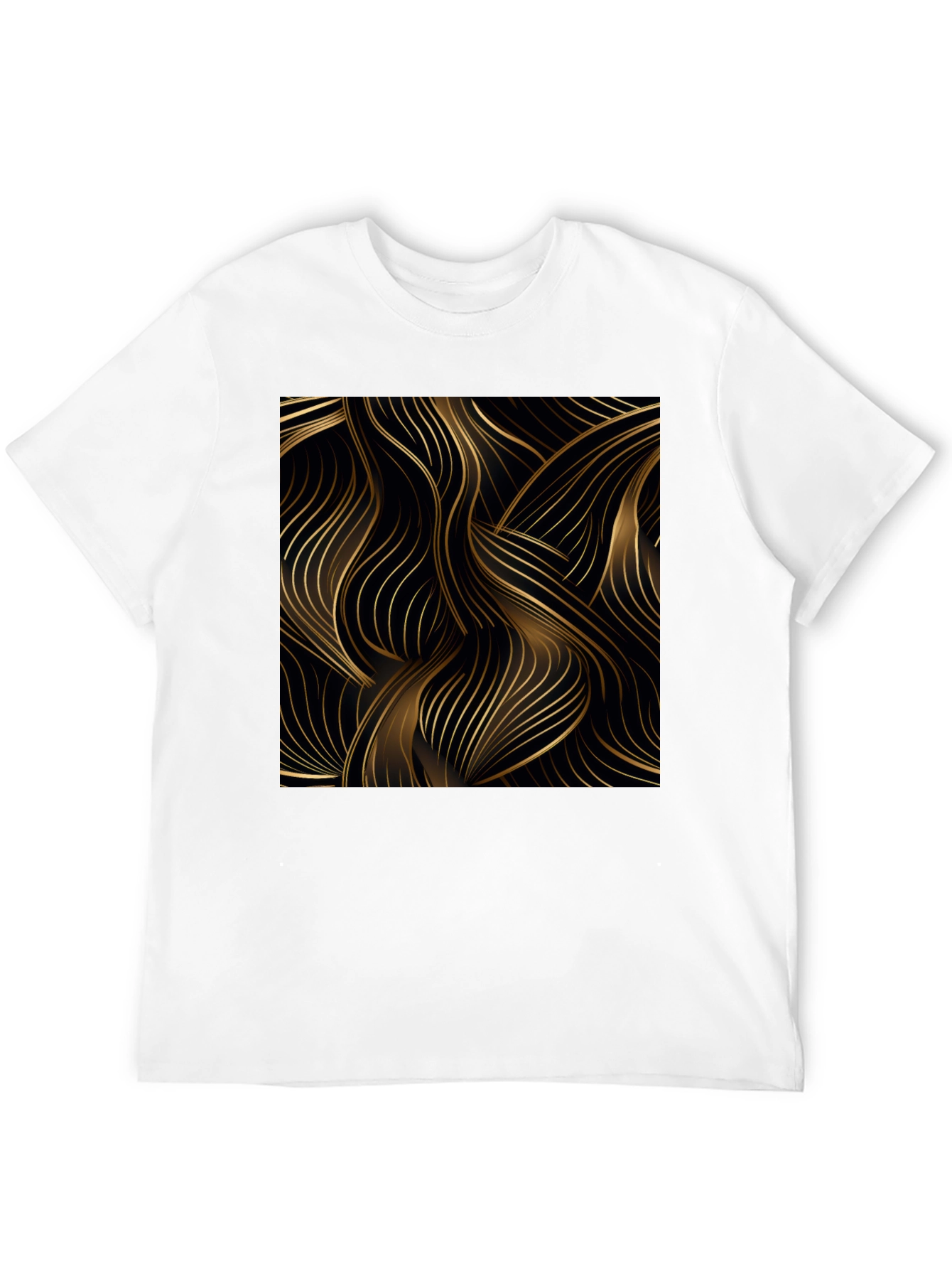 Stylish Black Tee with Abstract Gold Line Design